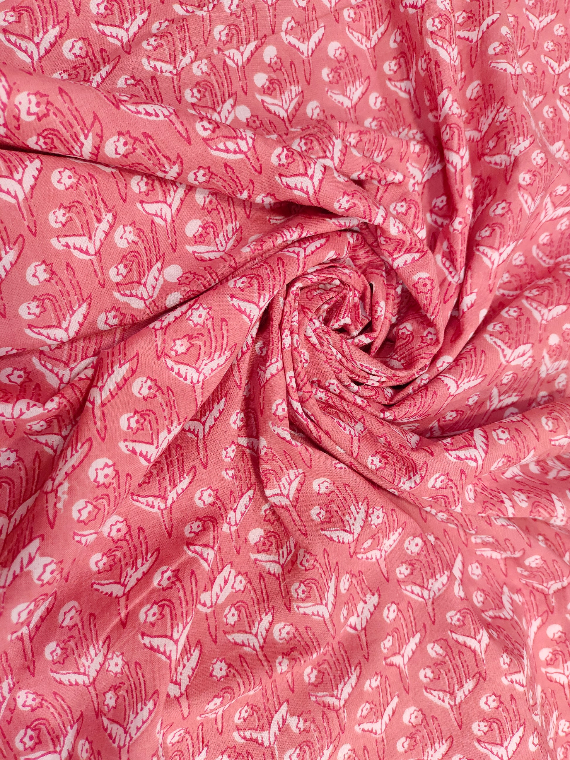 Peach small floral cotton screen print