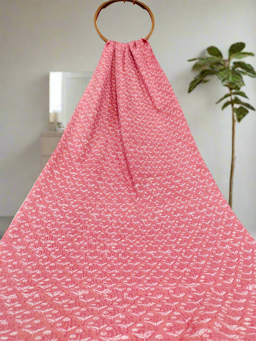 Peach small floral cotton screen print