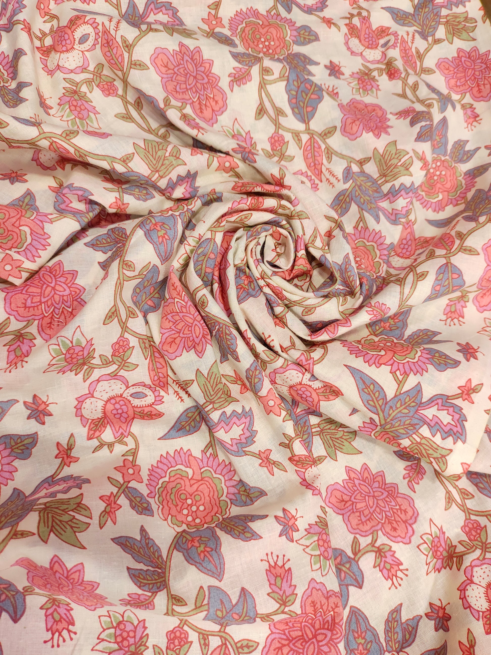off white base with floral cotton screen print