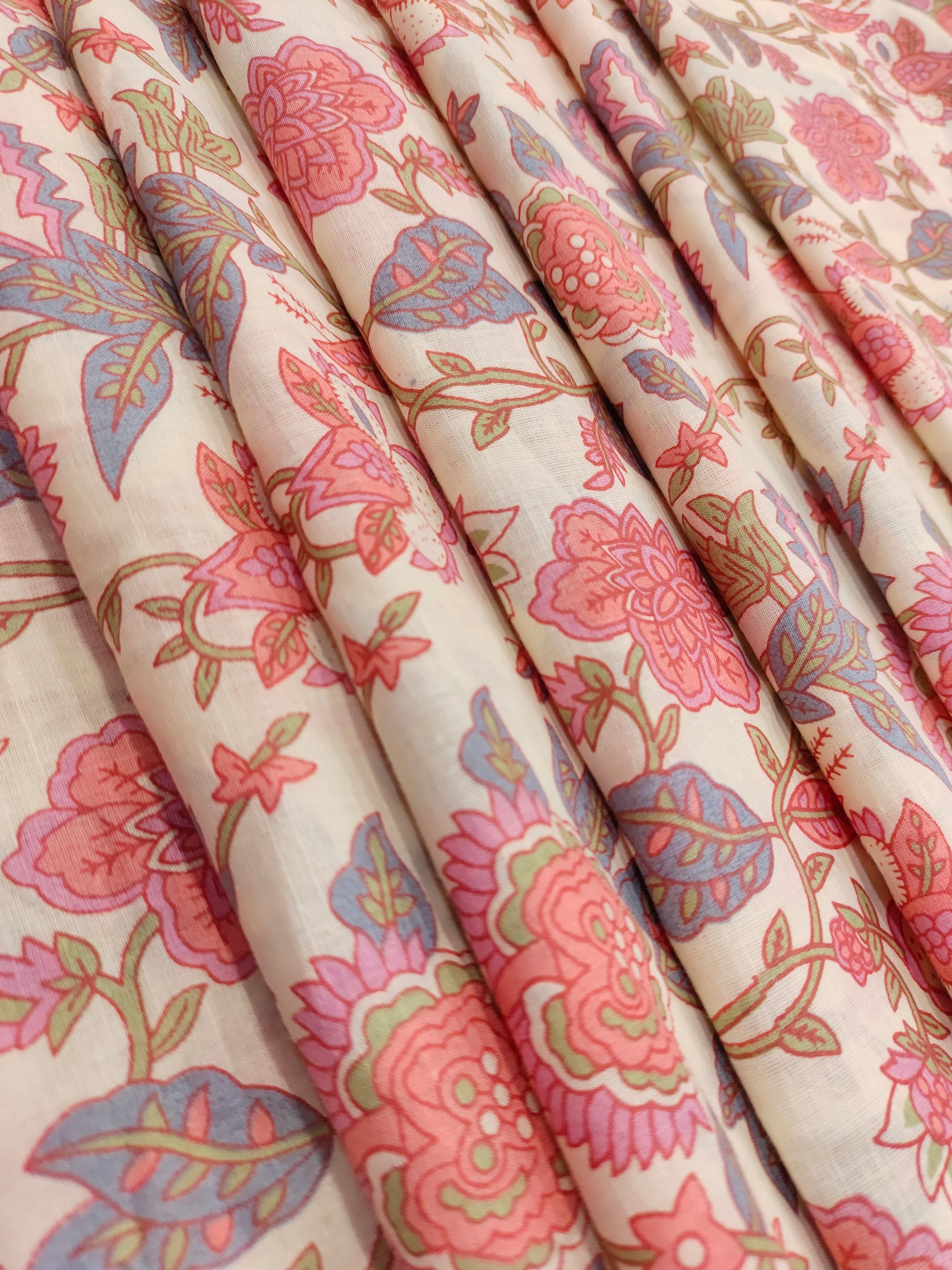 off white base with floral cotton screen print