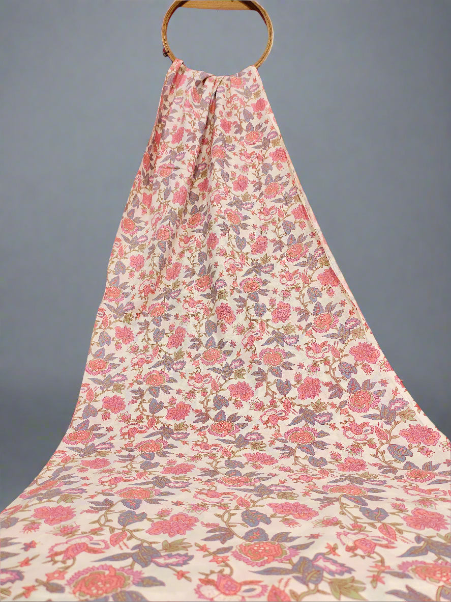off white base with floral cotton screen print