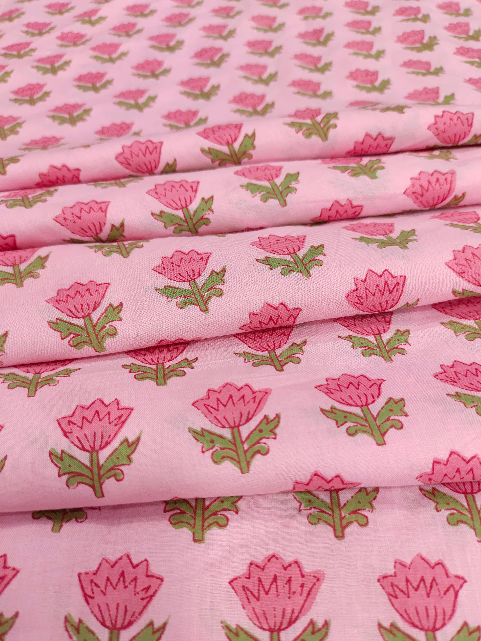Pink floral cotton screen print