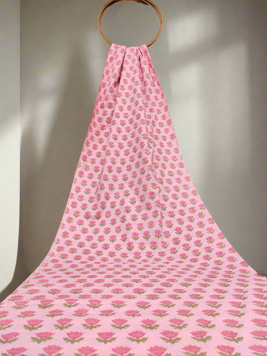 Pink floral cotton screen print