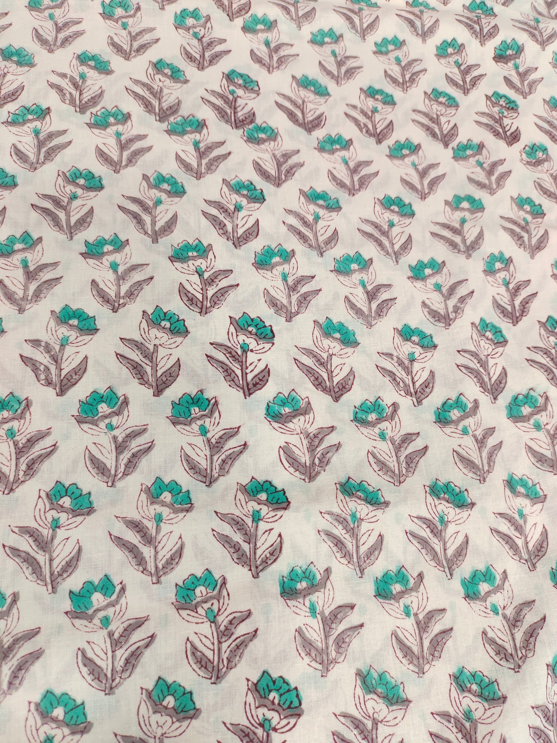 off white with green floral handblock print