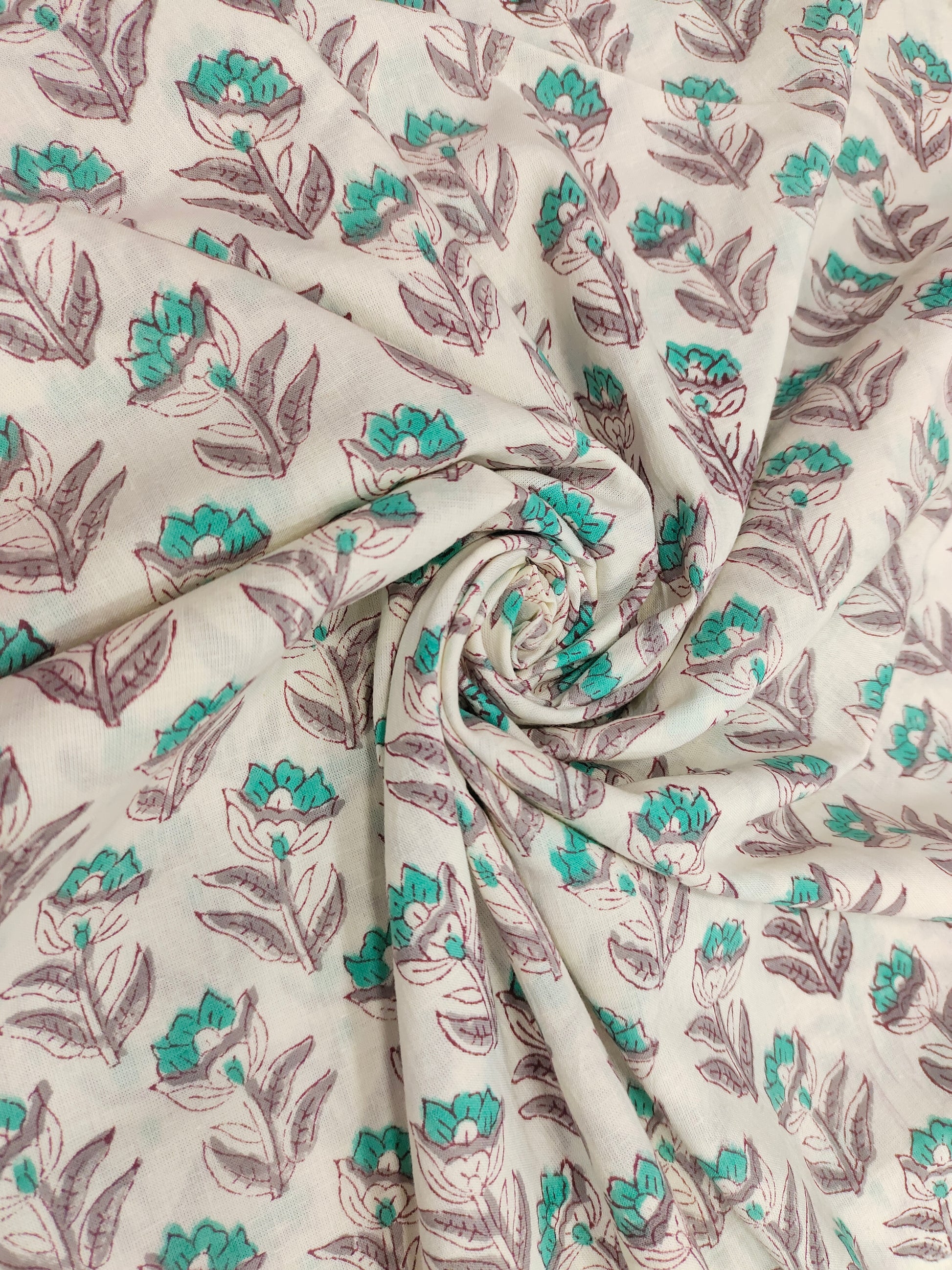 off white with green floral handblock print