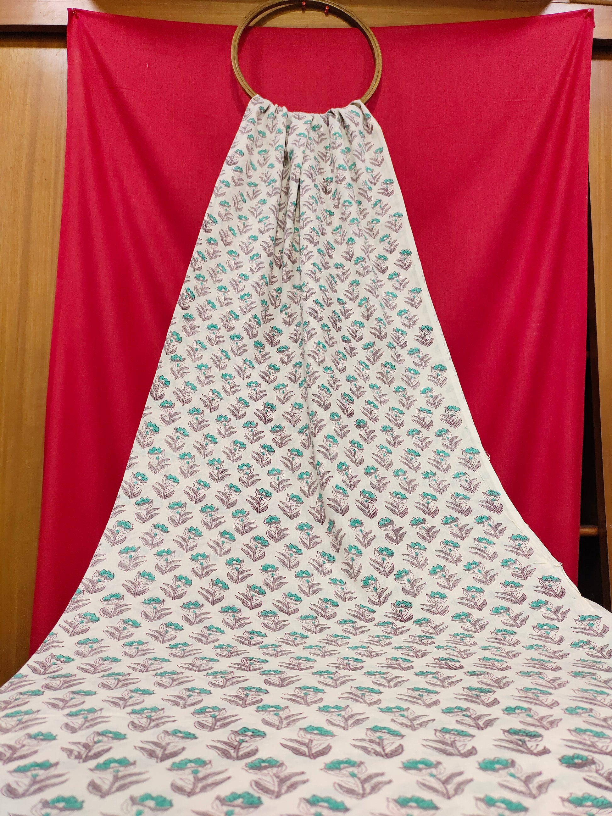 off white with green floral handblock print