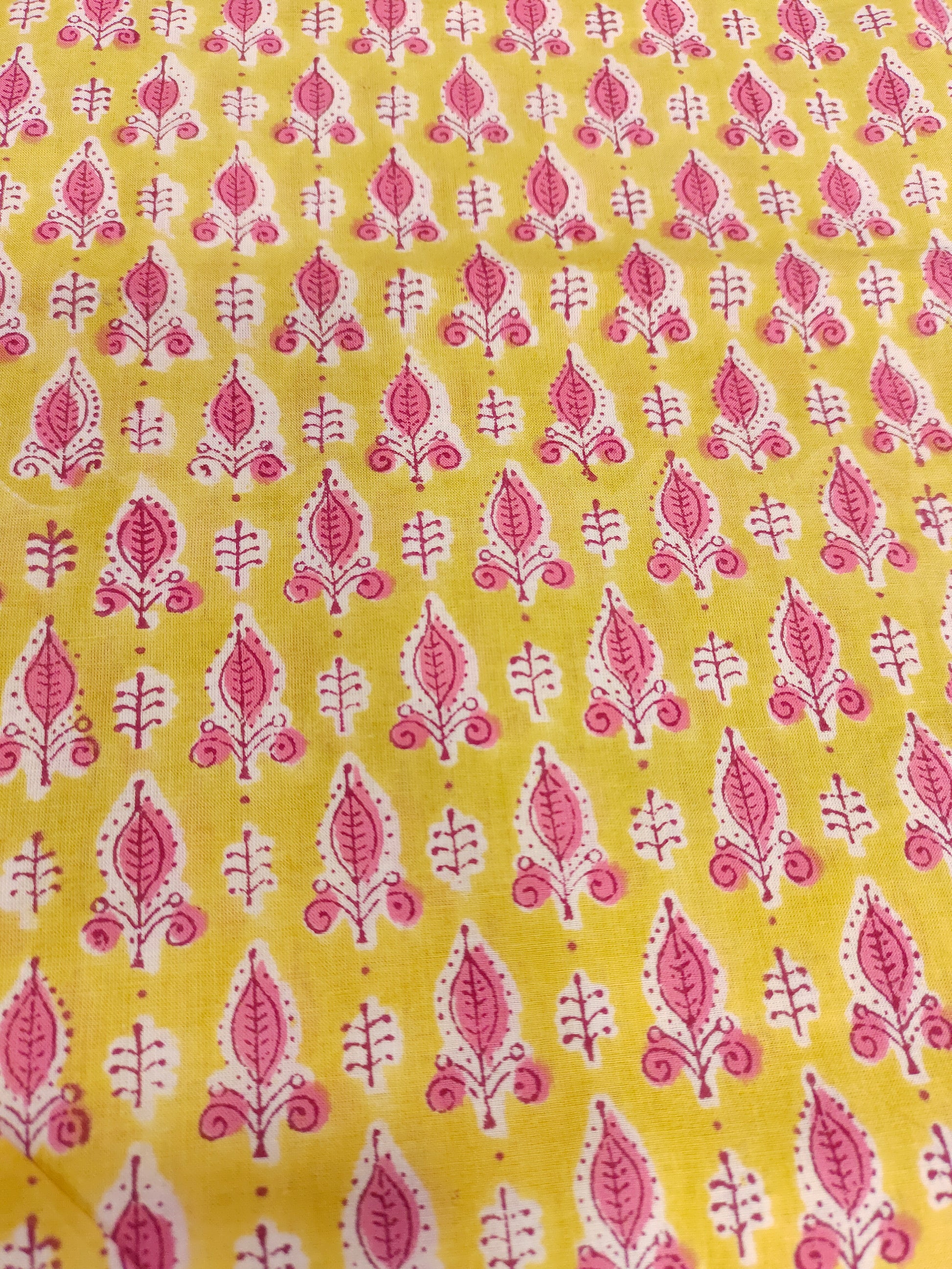 Yellow with pink floral cotton Screen Print