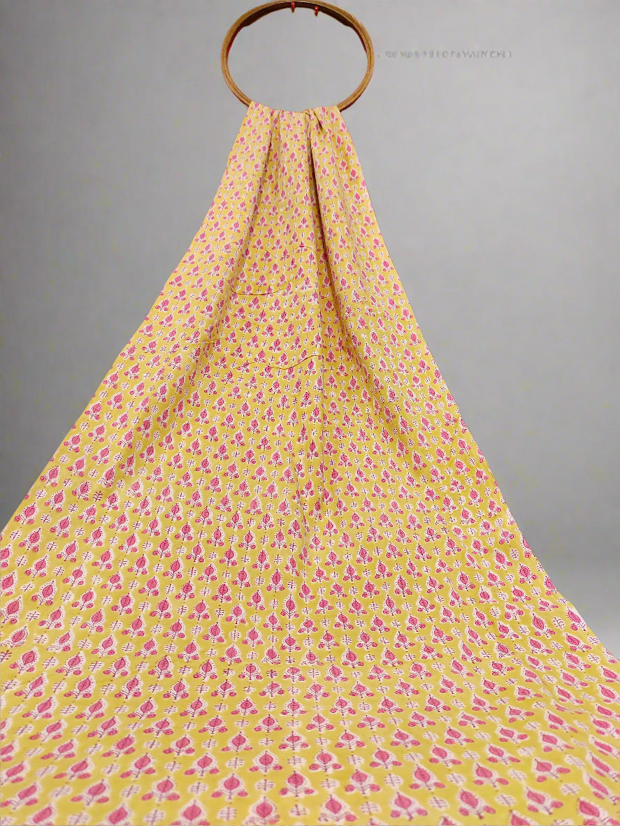 Yellow with pink floral cotton Screen Print