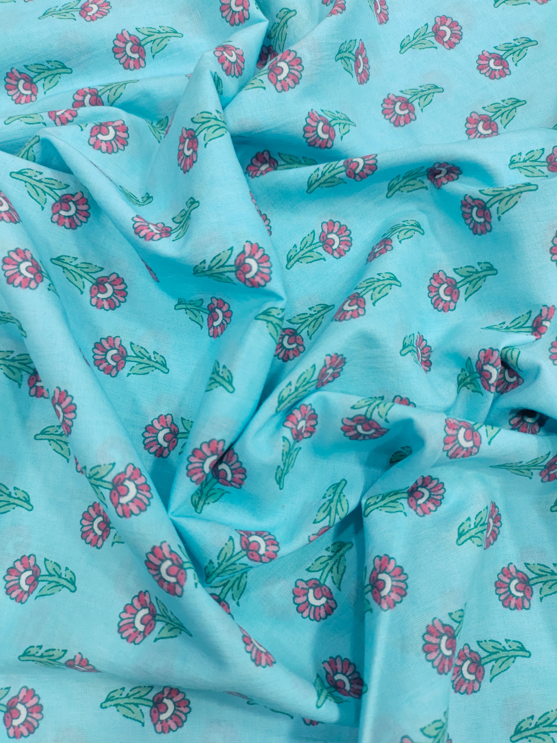 Cool blue with pink floral print