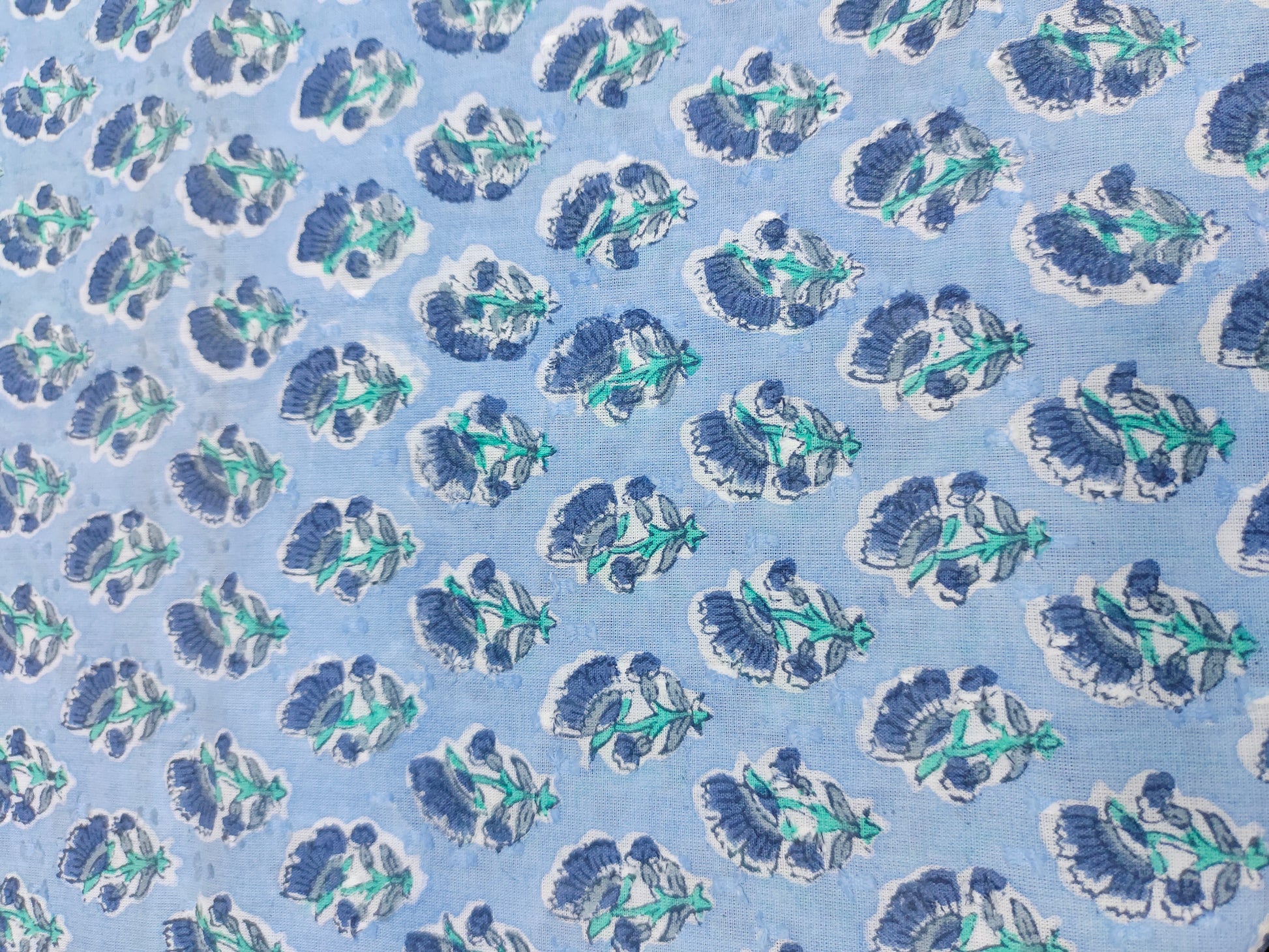 Sky blue block print with a special weave