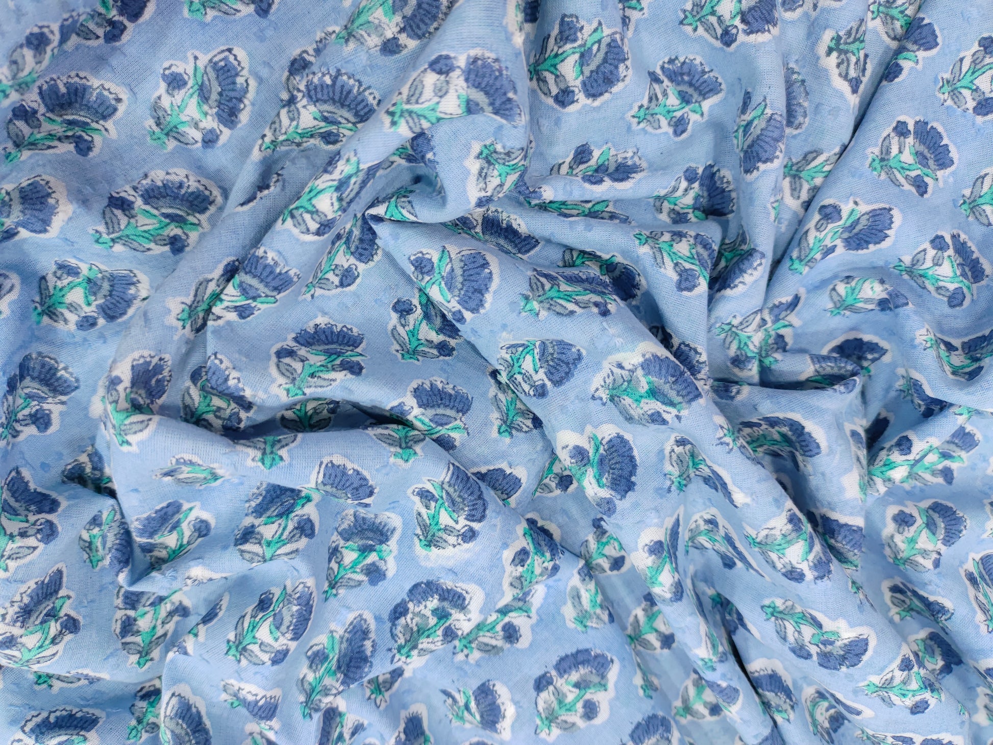 Sky blue block print with a special weave