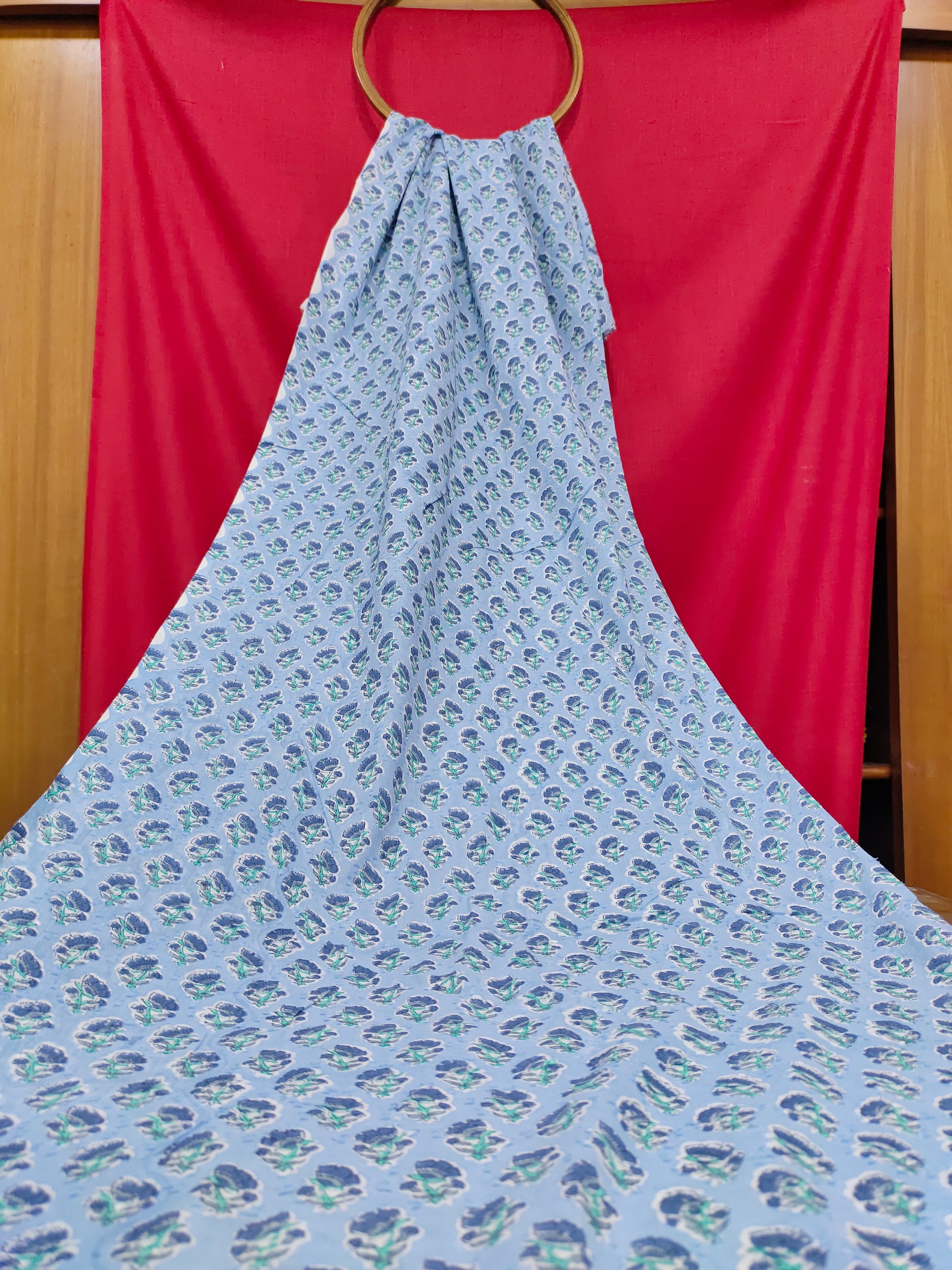 Sky blue block print with a special weave