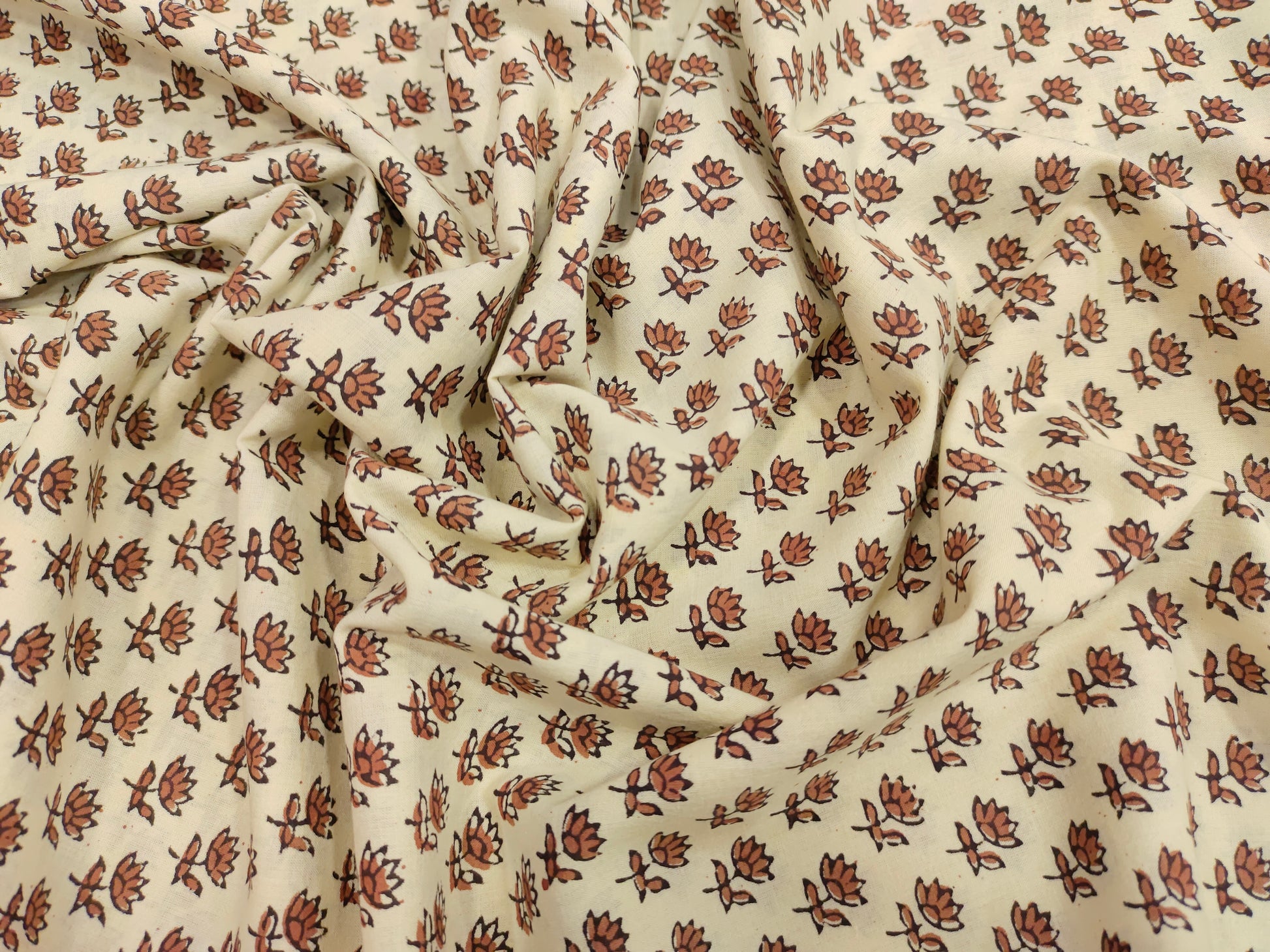 Beige base with rust very small hand block print with border