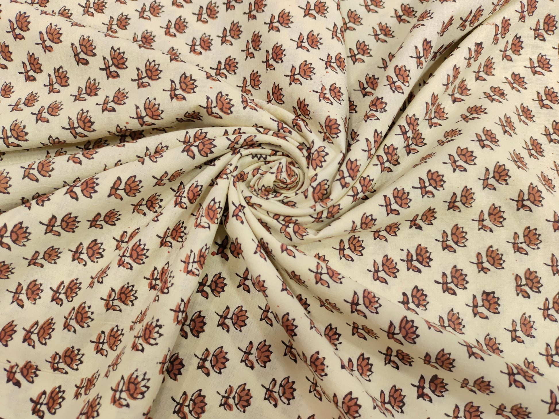 Beige base with rust very small hand block print with border