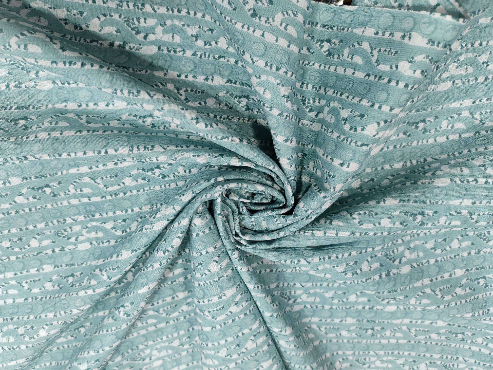 Cotton screen print strip sea green