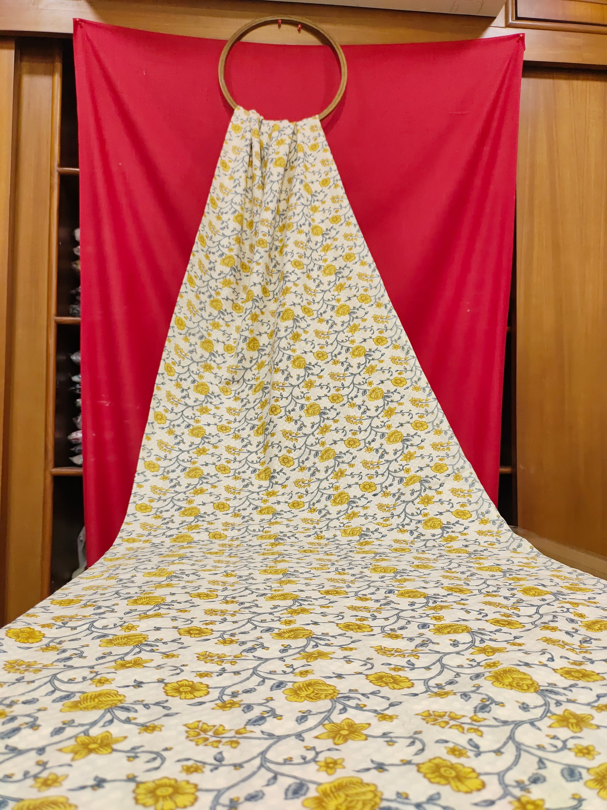 Cream with yellow flowers cotton screen print