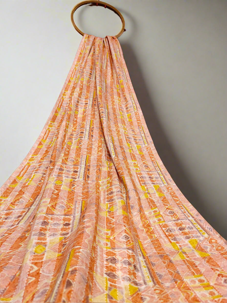 Cotton katha  orange with little gold foile print