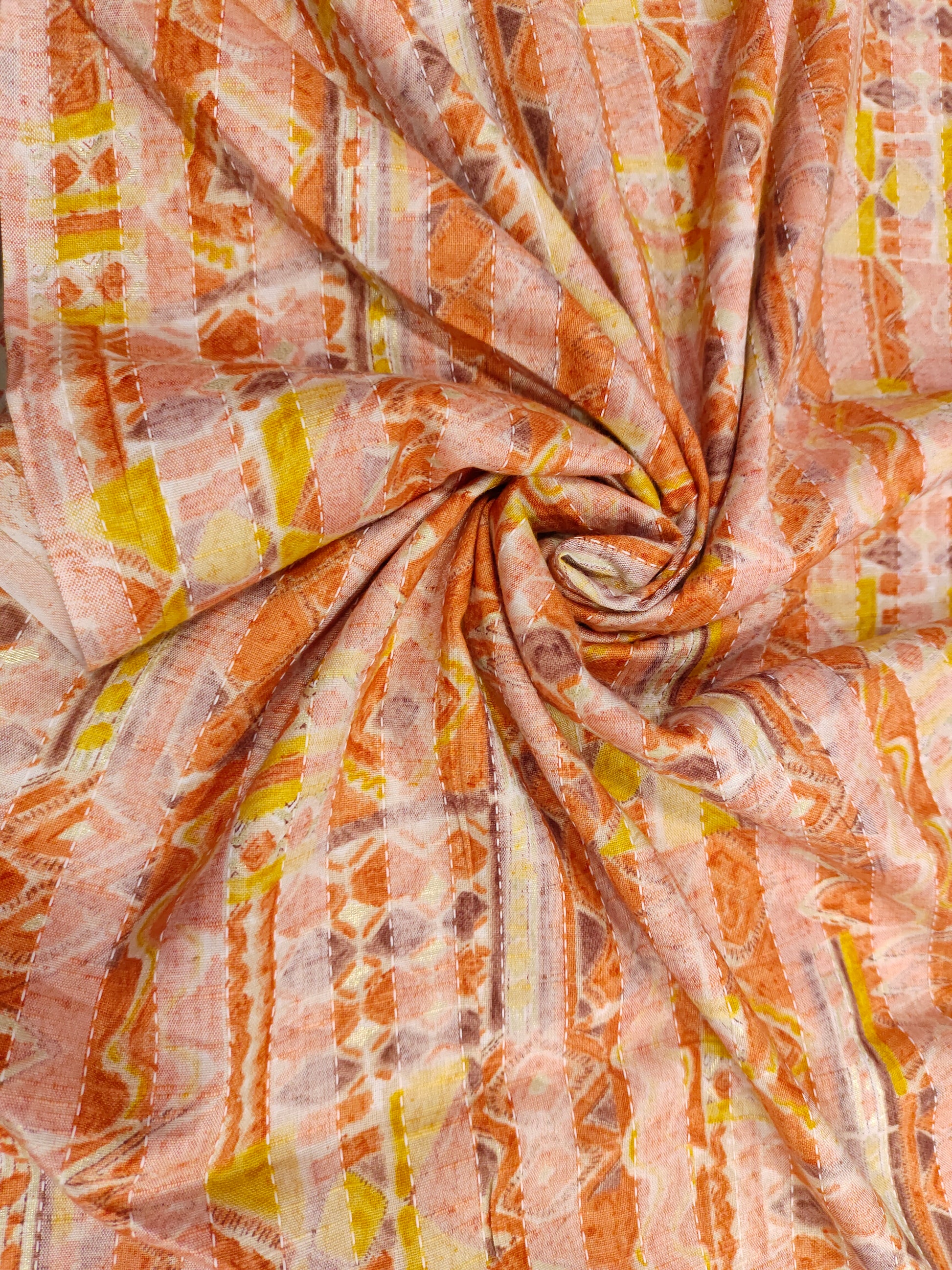 Cotton katha  orange with little gold foile print