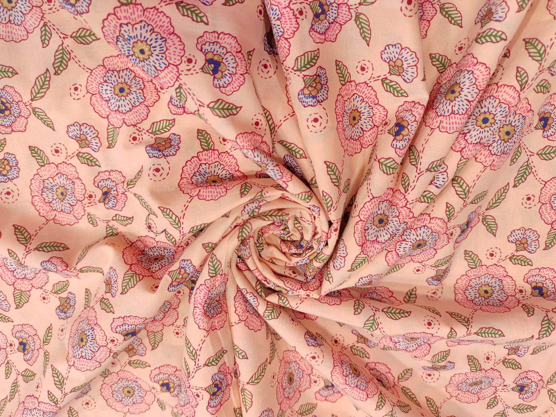 Peach floral cotton screen print