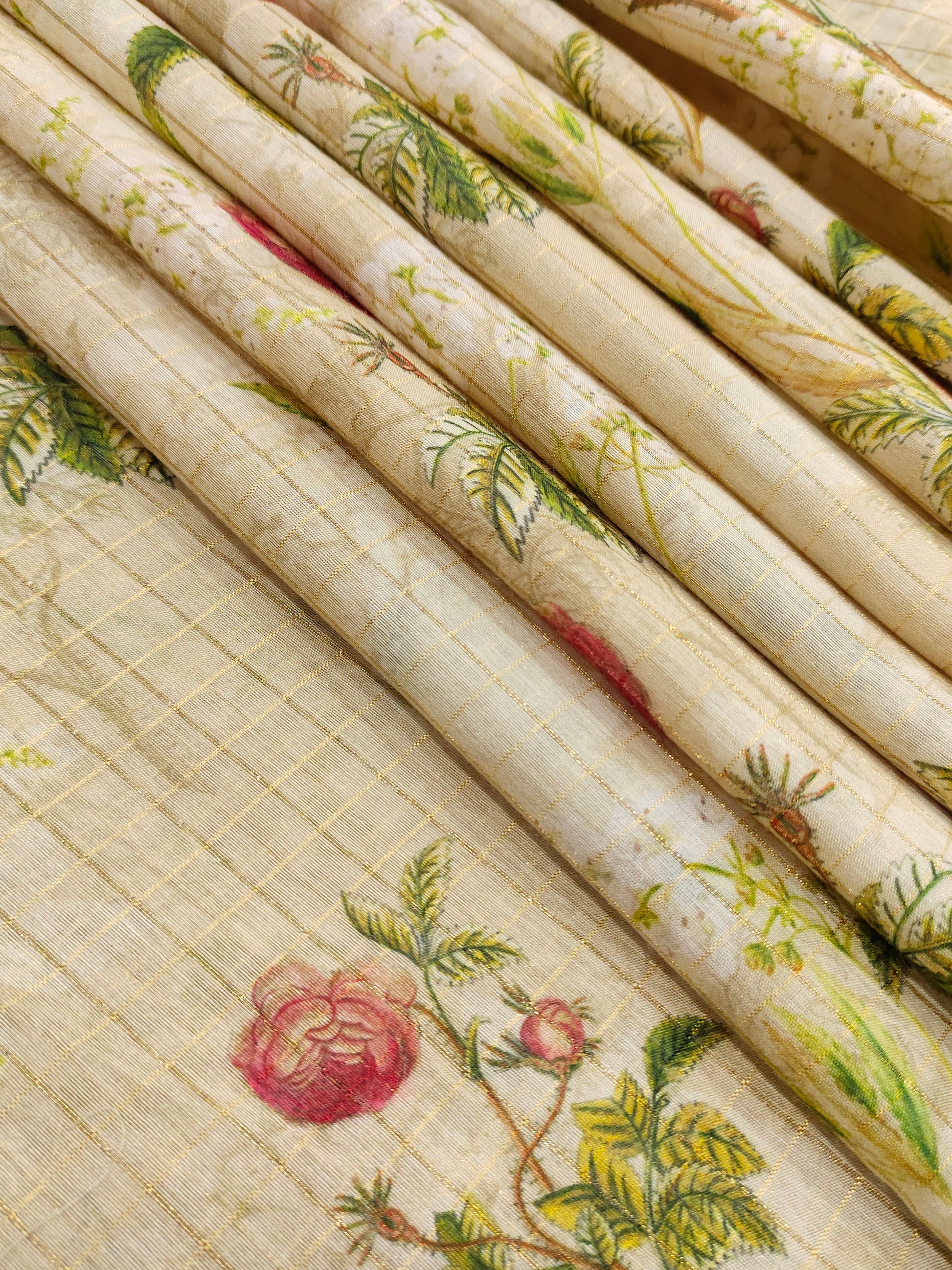 Chanderi checks digital print