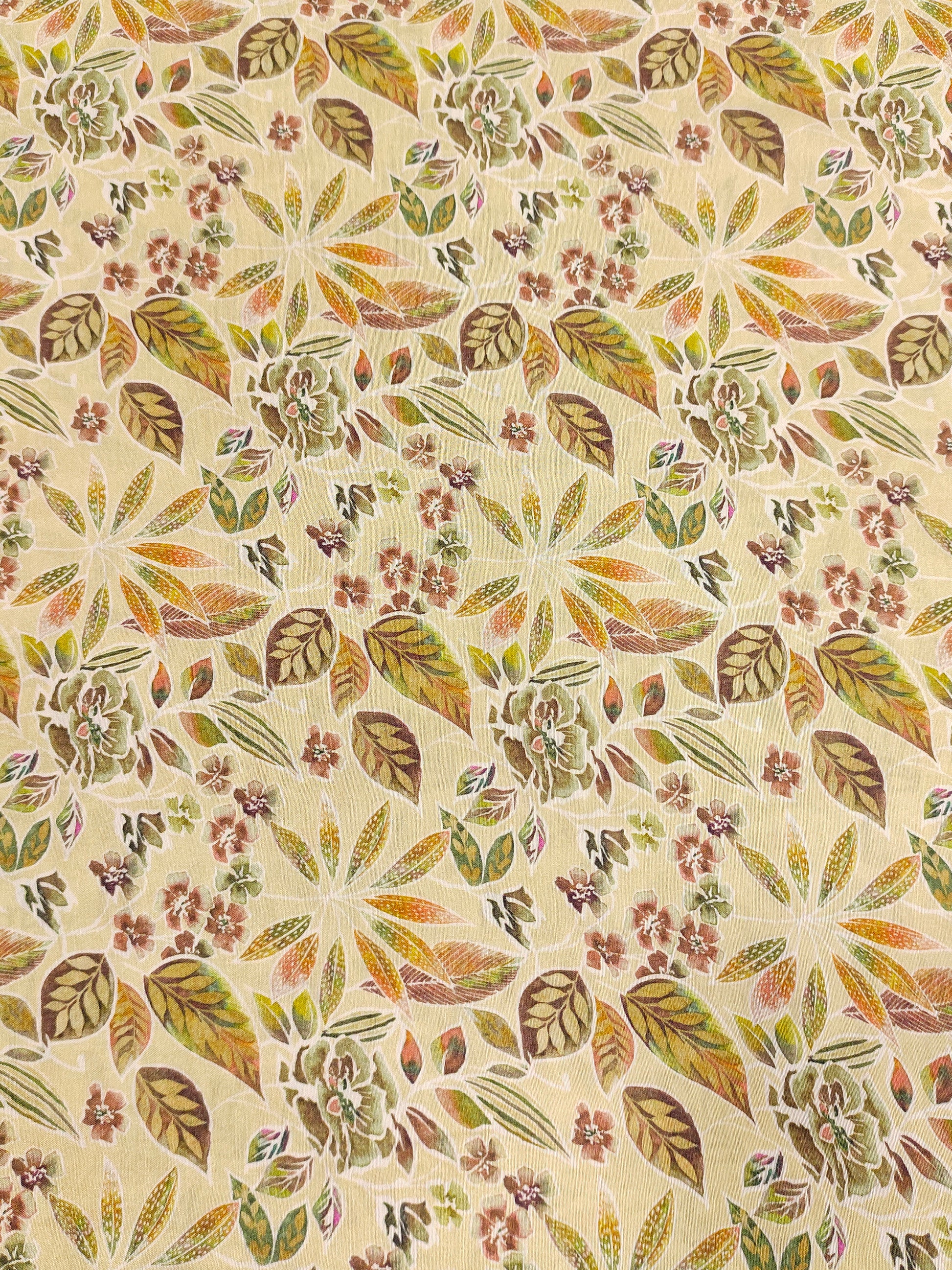 Beige pure silk digital print fabric
