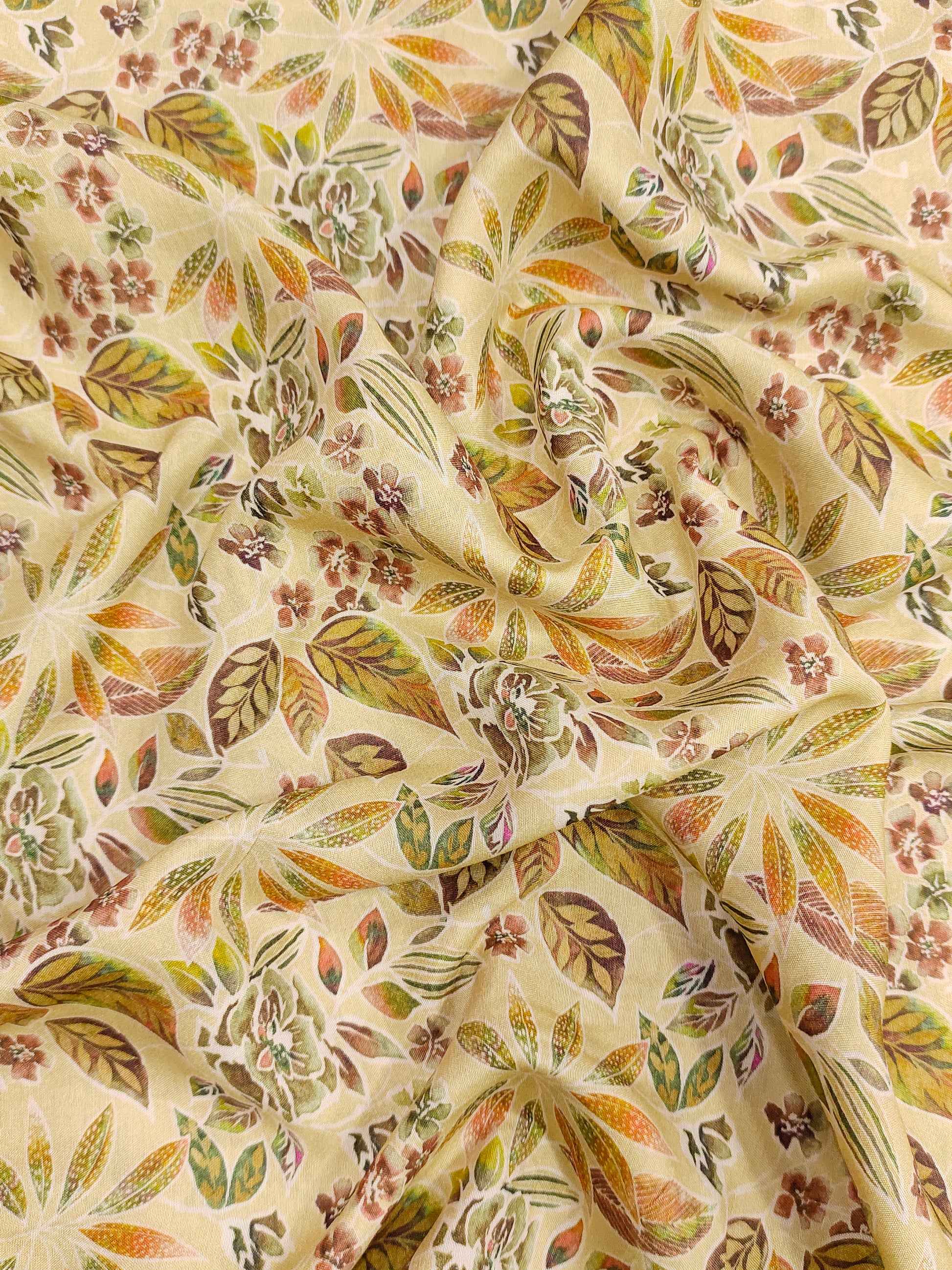 Beige pure silk digital print fabric