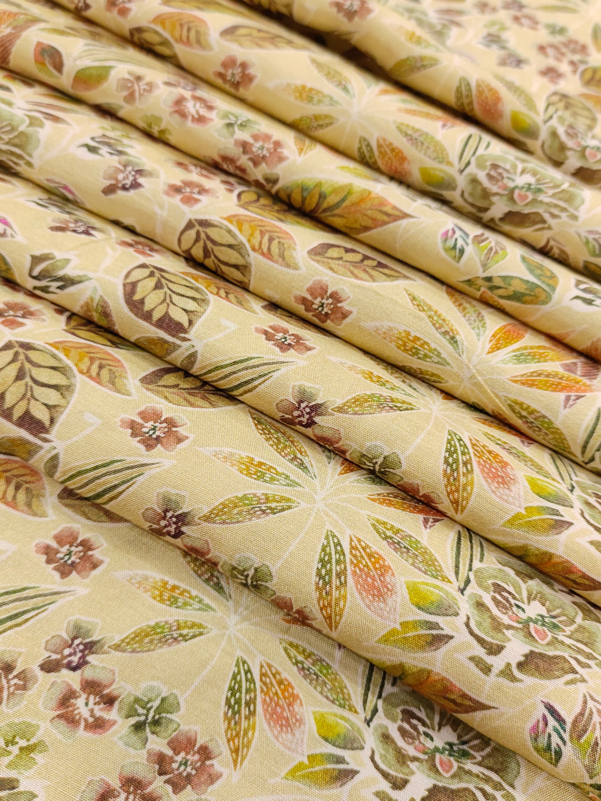 Beige pure silk digital print fabric