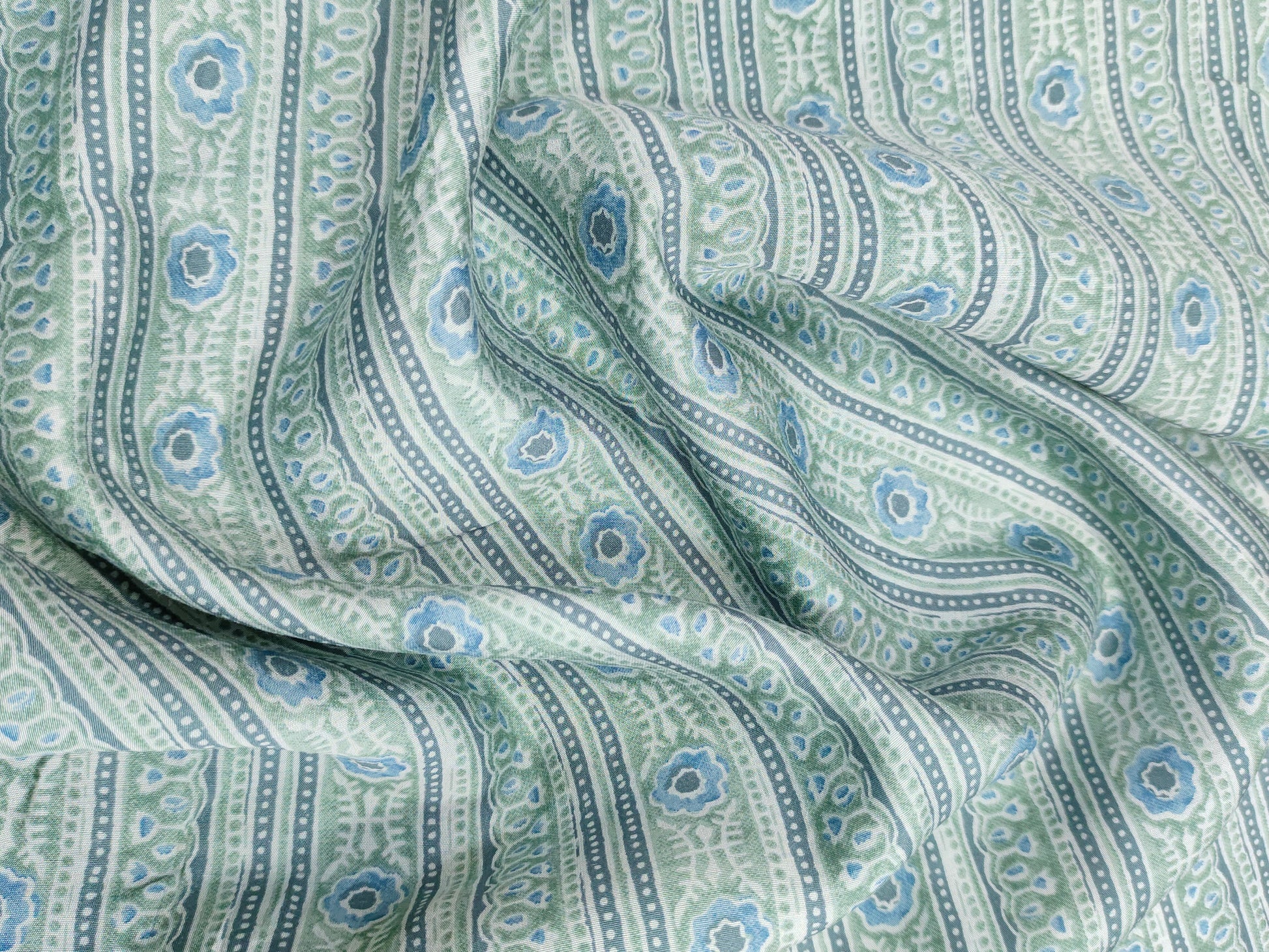 Sky blue muslin fabric with digital print