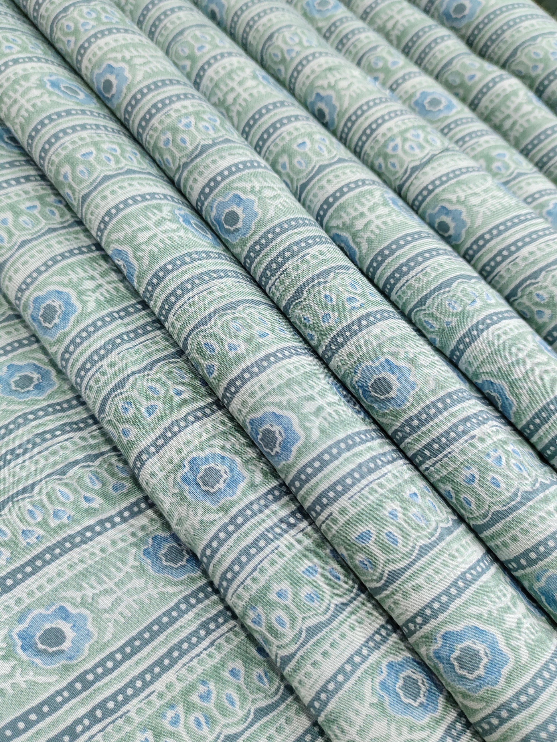 Sky blue muslin fabric with digital print
