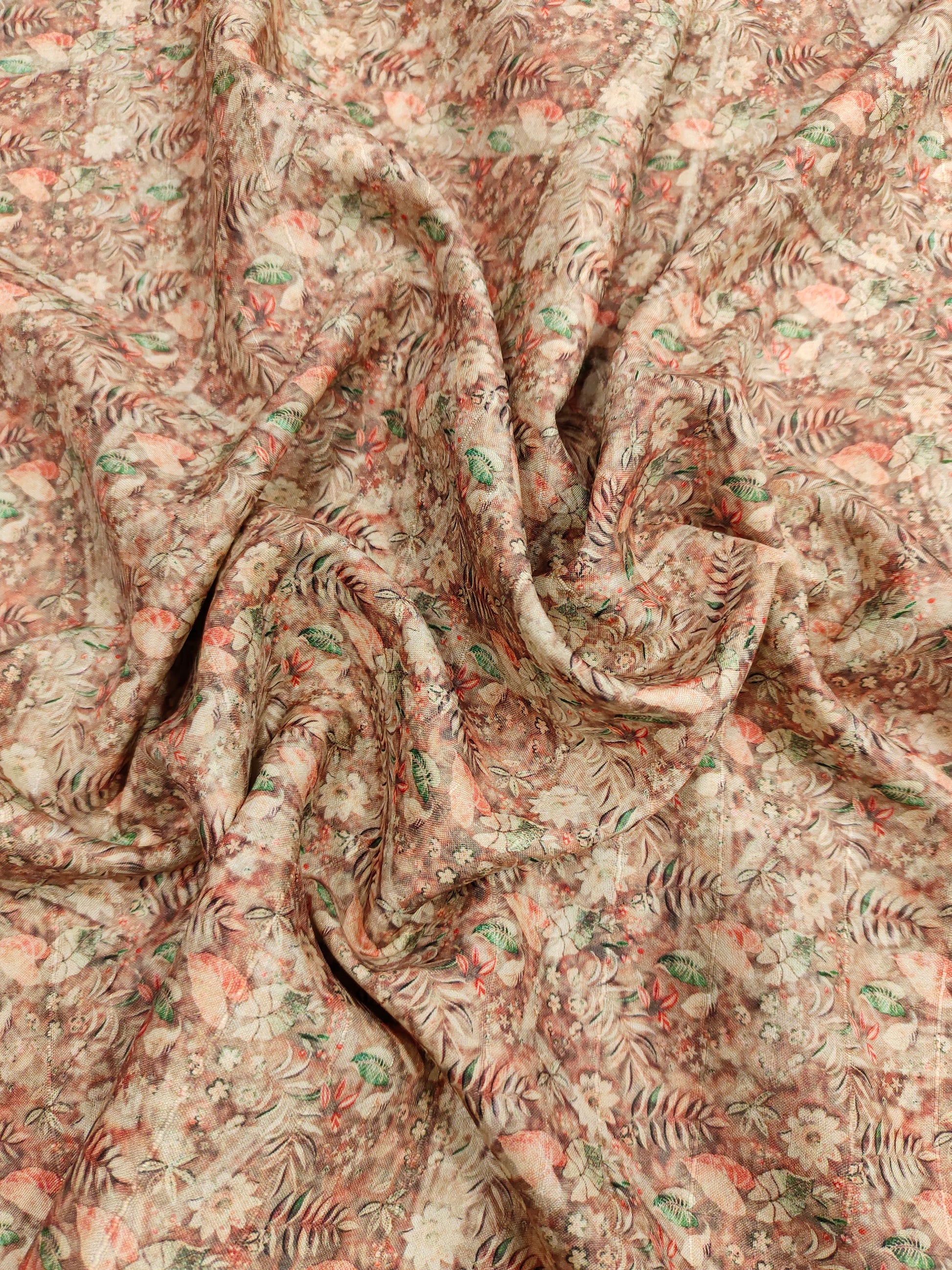 Peach digital print mysore silk fabric