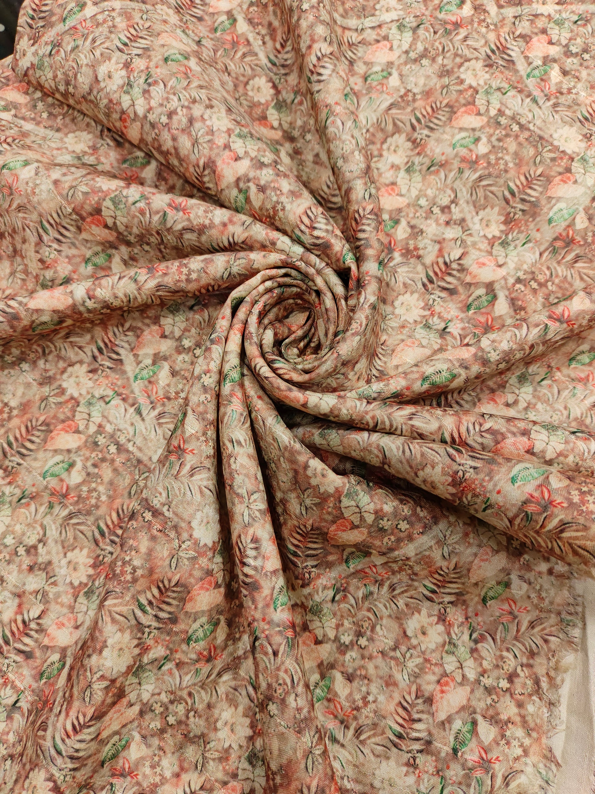 Peach digital print mysore silk fabric