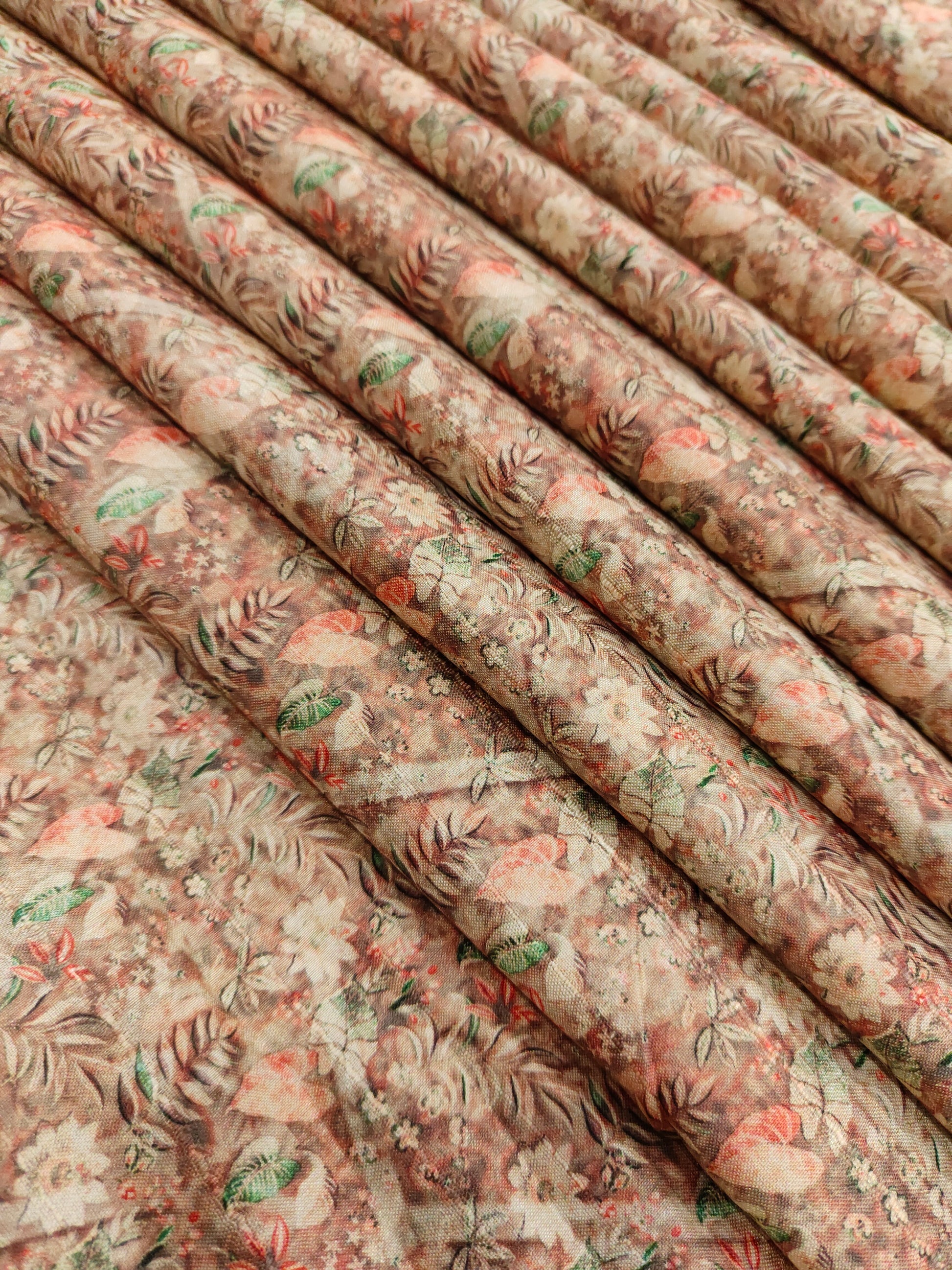 Peach digital print mysore silk fabric