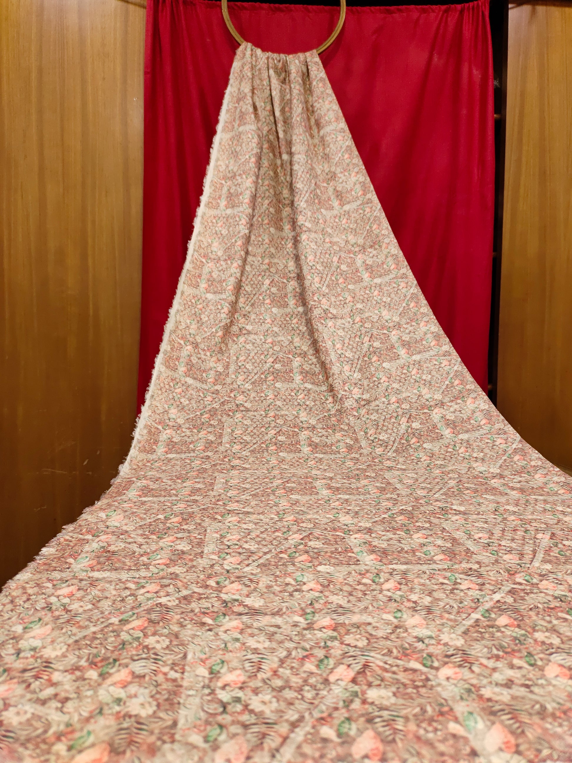 Peach digital print mysore silk fabric