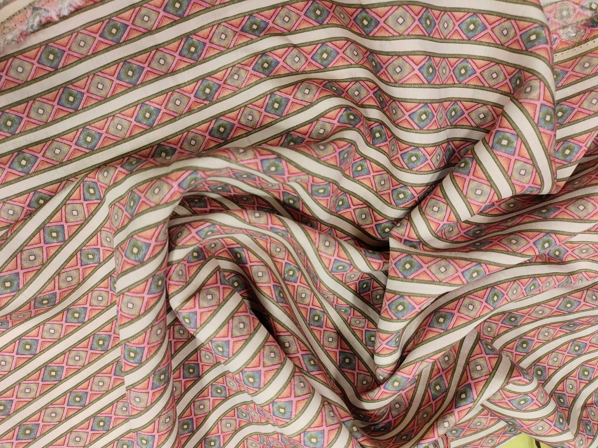 Beige base muslin digital print with pink and grey