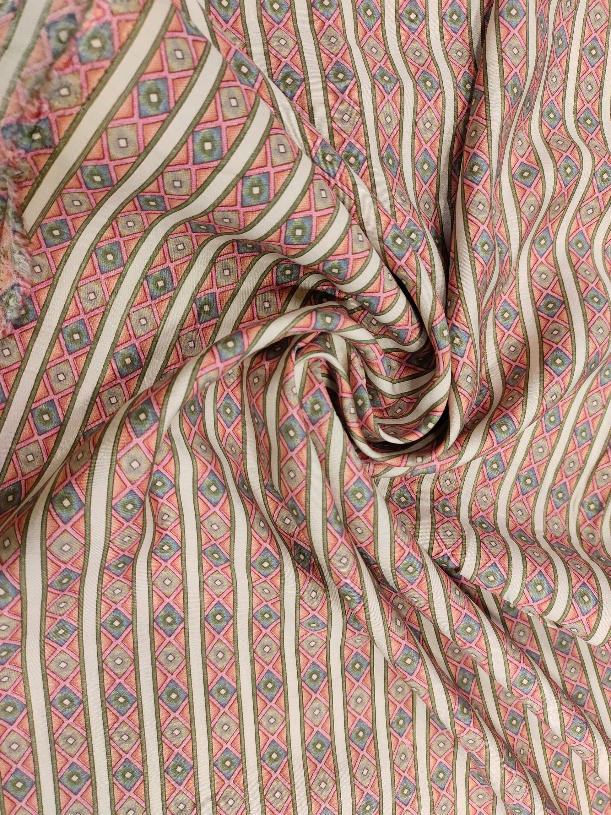 Beige base muslin digital print with pink and grey