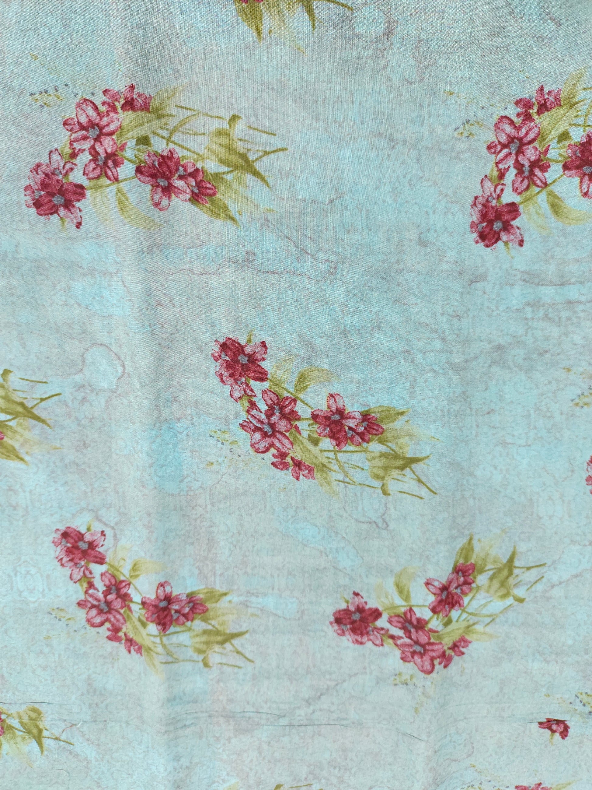 Grey muslin fabric with maroon digital print