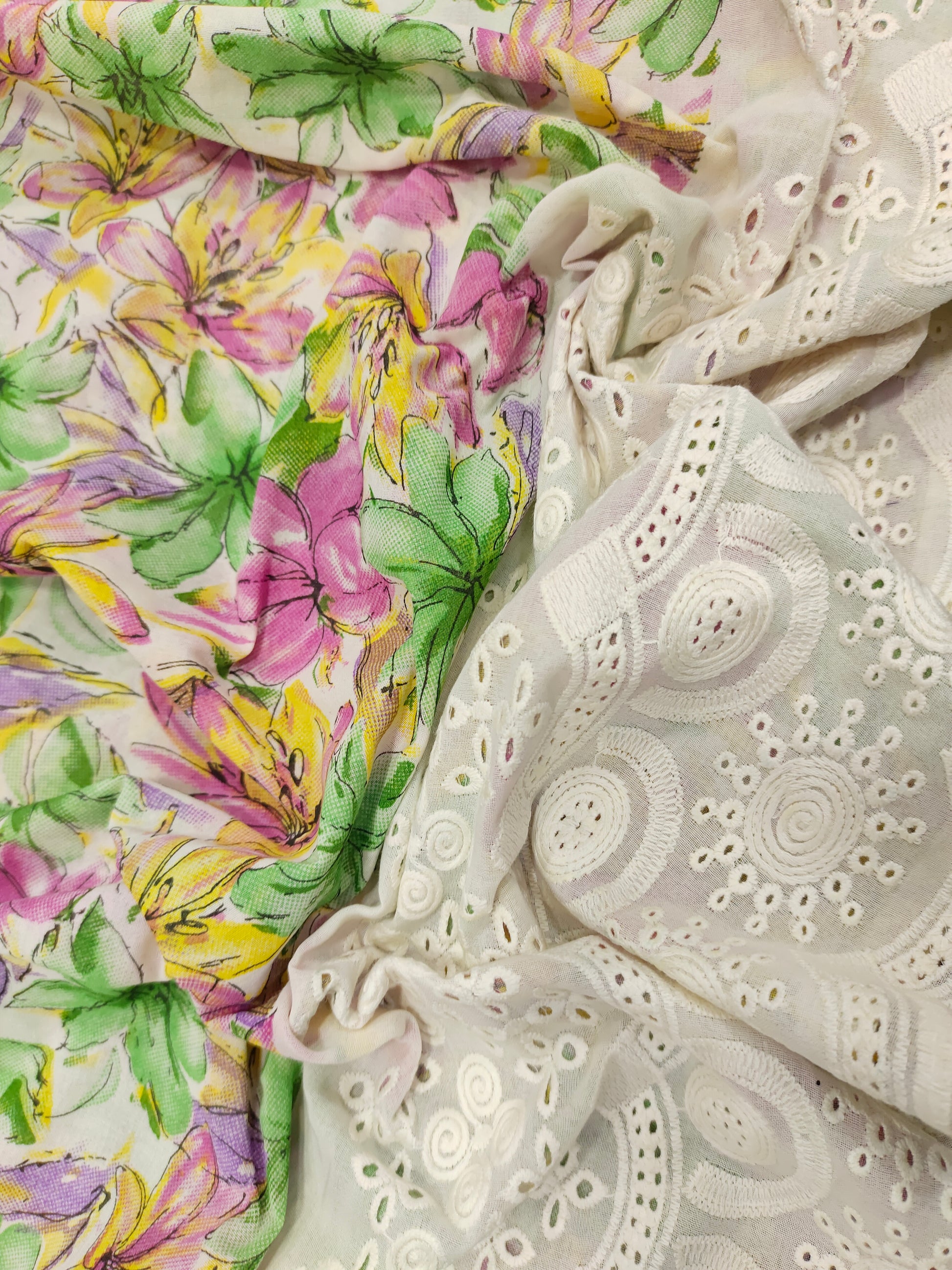 Cotton border chikan with digital print