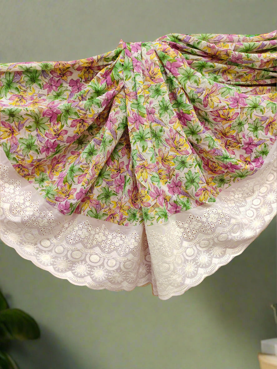 Cotton border chikan with digital print