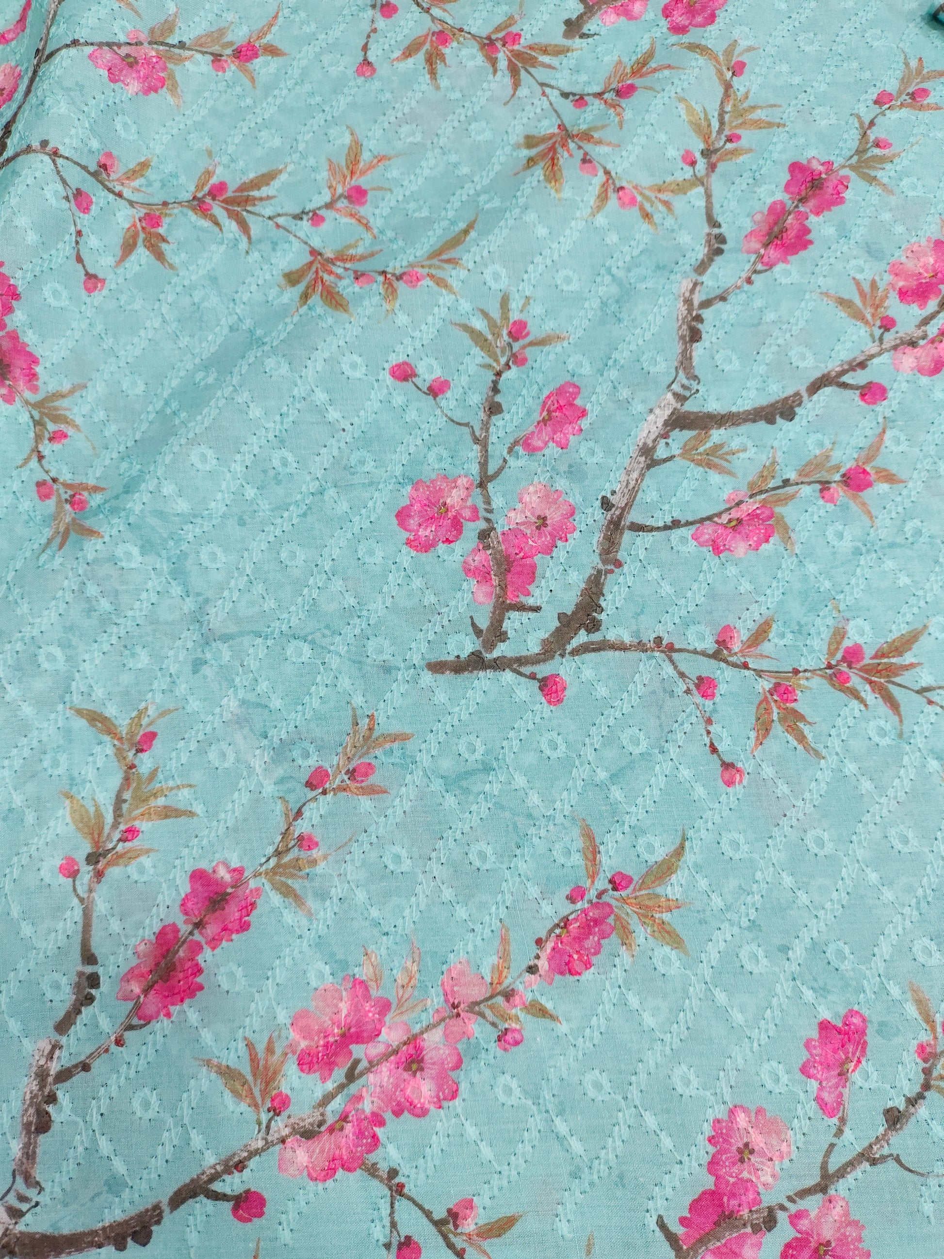 Blue Cotton chikan with digital print