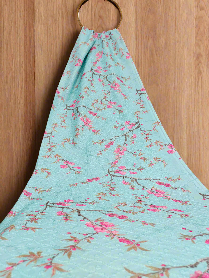 Blue Cotton chikan with digital print