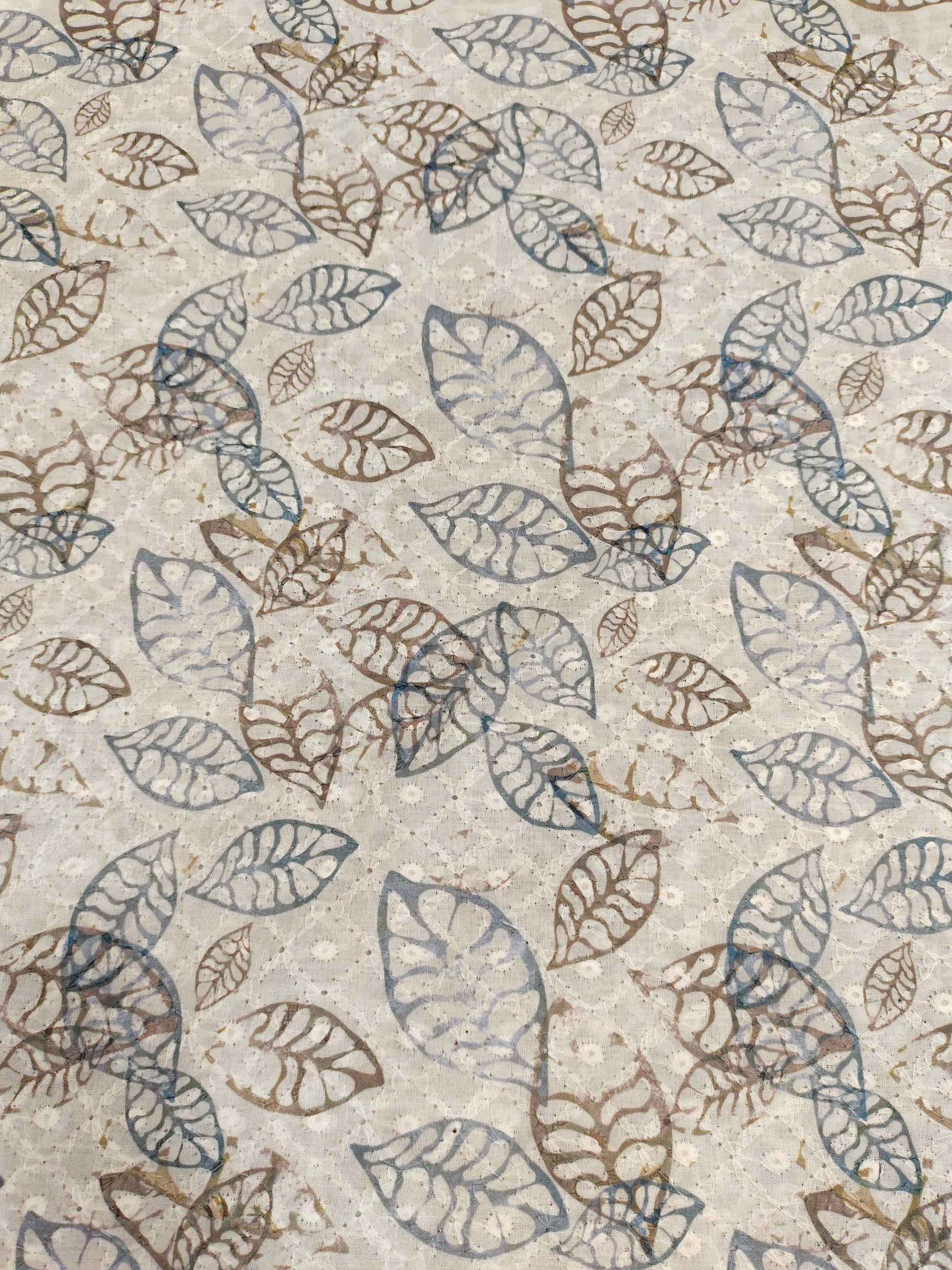 Light beige chikan with digital leaves print