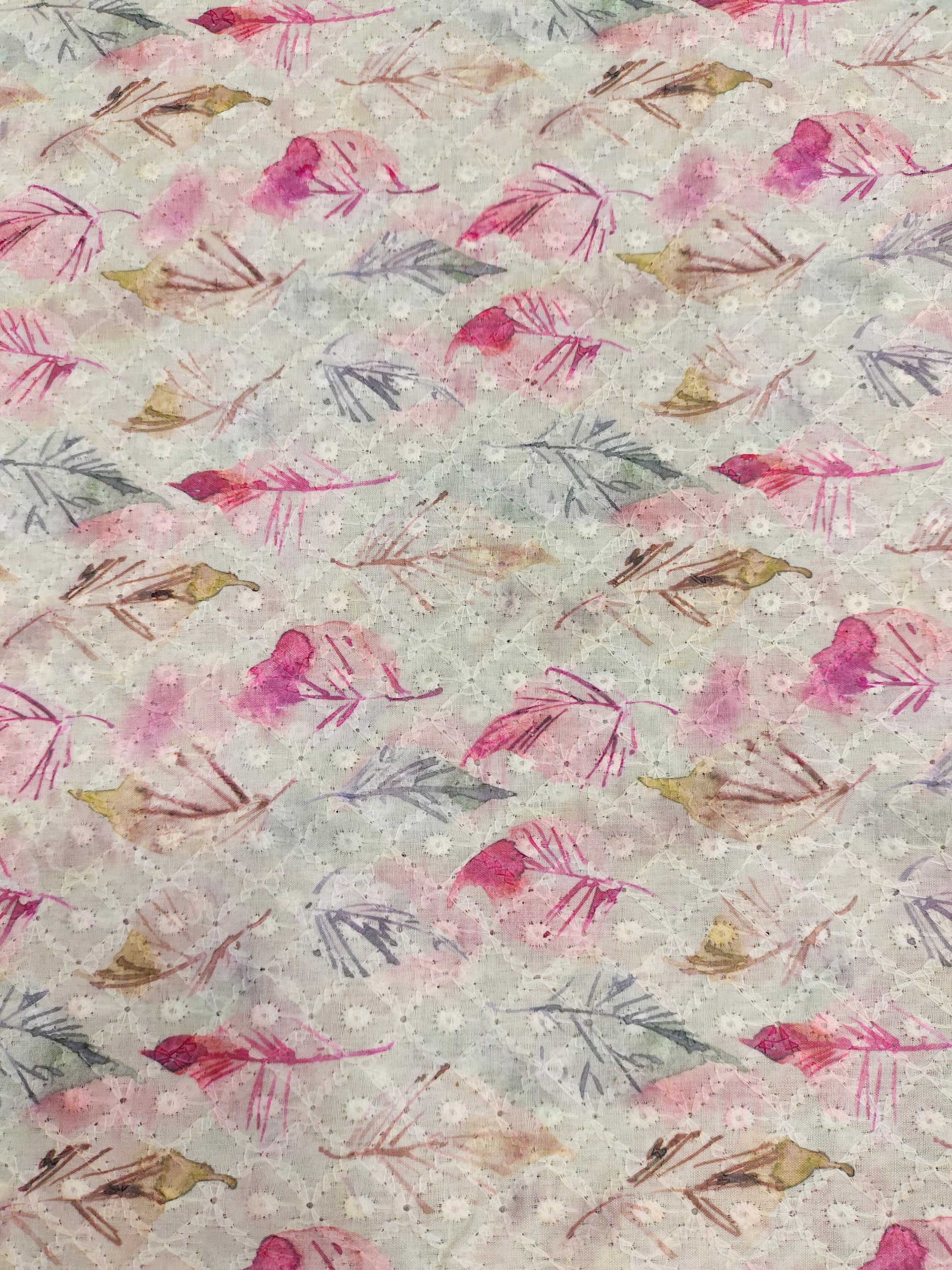 Cotton chikan with shaded leaves digital print