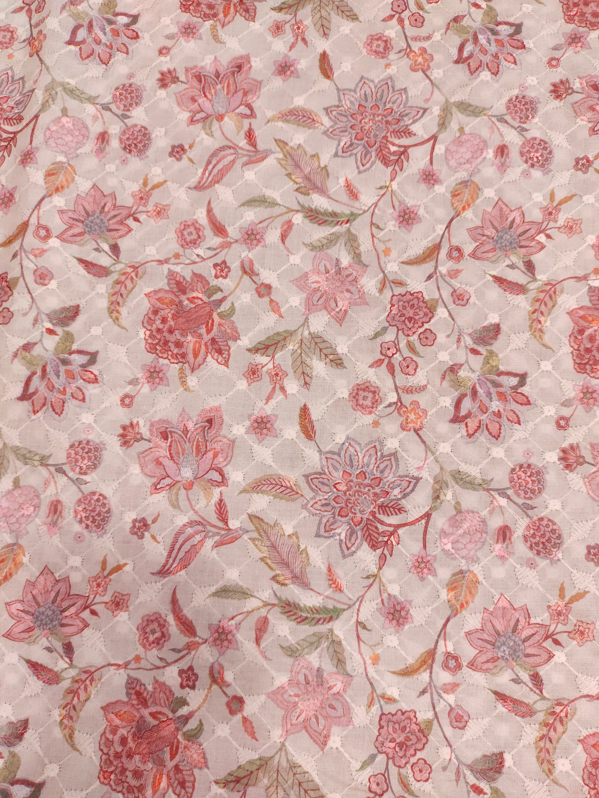 Peach cotton chikan with floral digital print