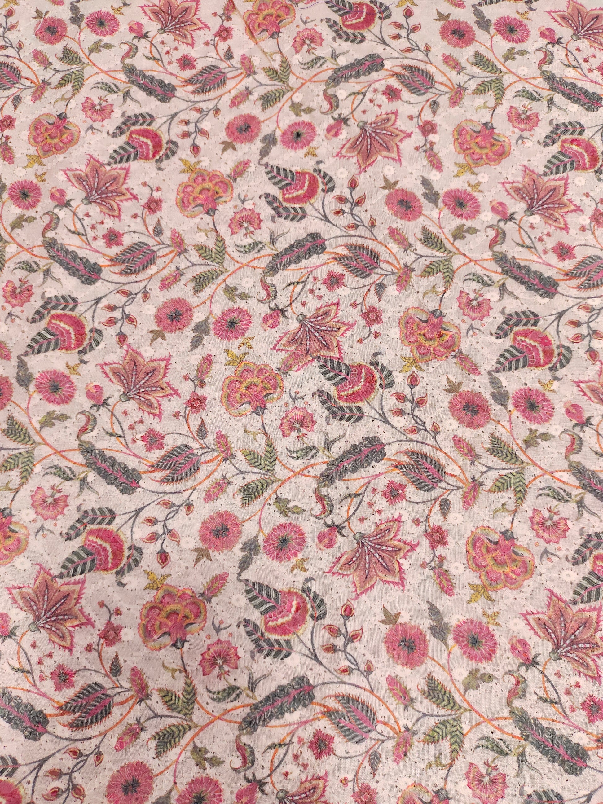 Cotton chikan with digital print with tomota color highlights