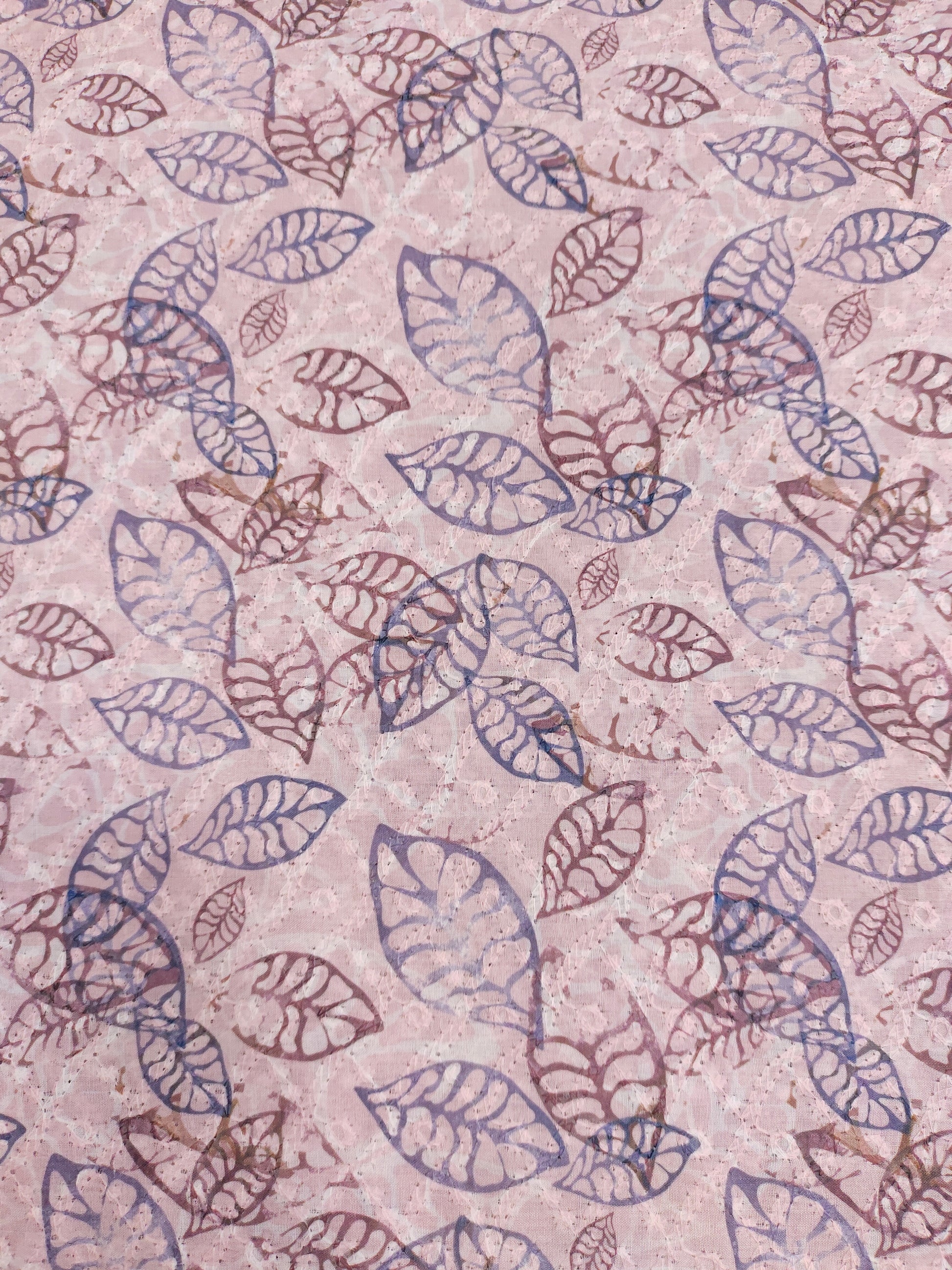 Pinkish cotton chikan with digital leaves print