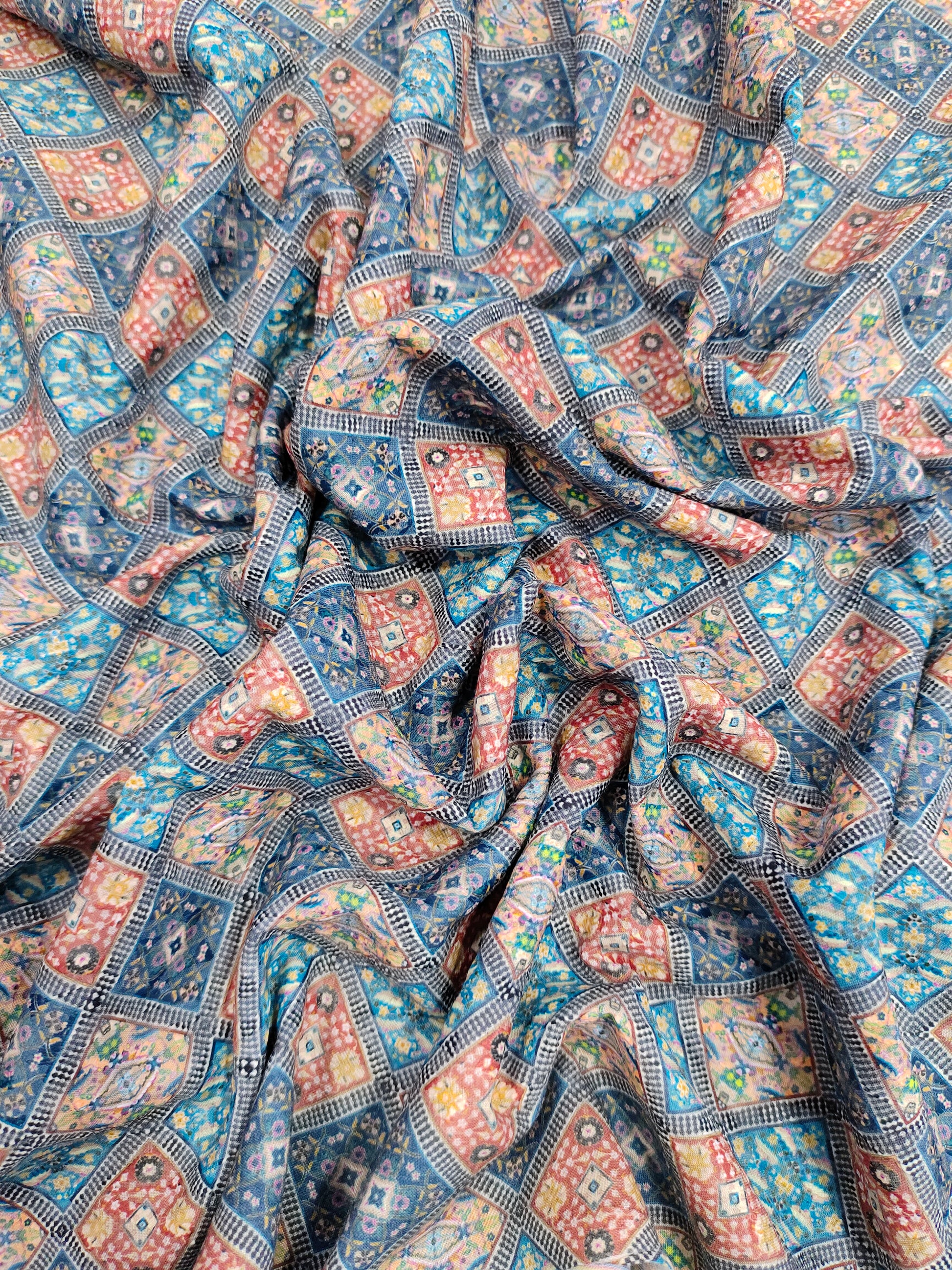Digital print embroidered fabric