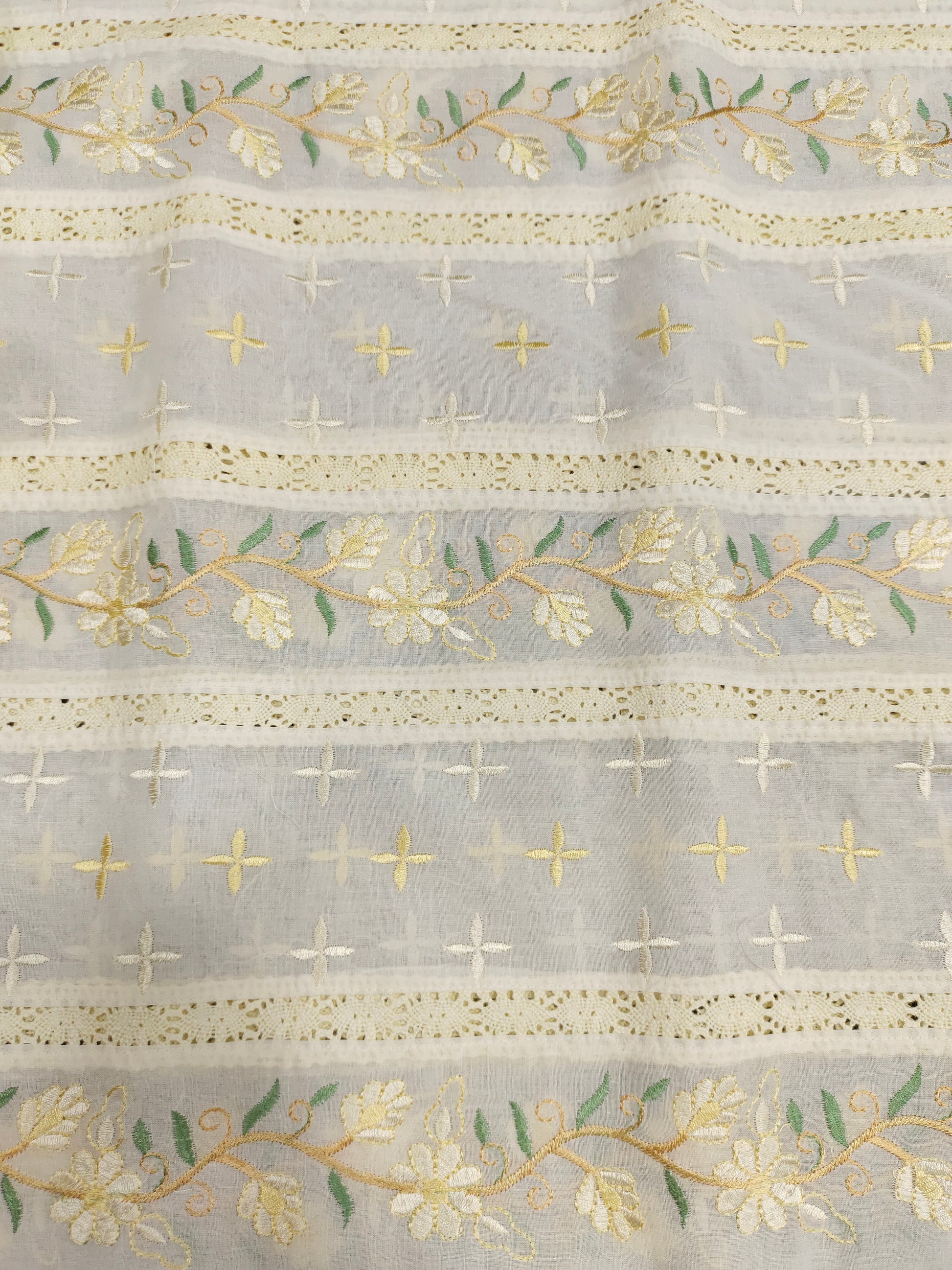 Cream  fabric with baech embroidery and  crochet lace