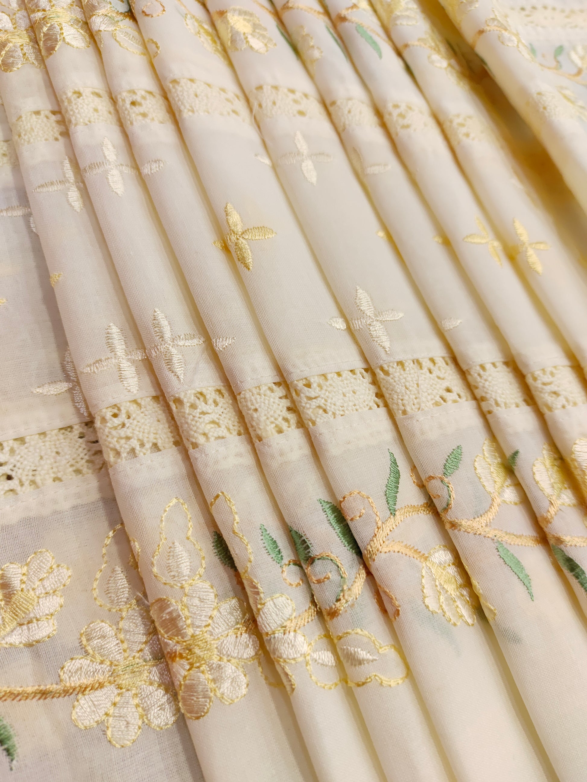 Cream  fabric with baech embroidery and  crochet lace