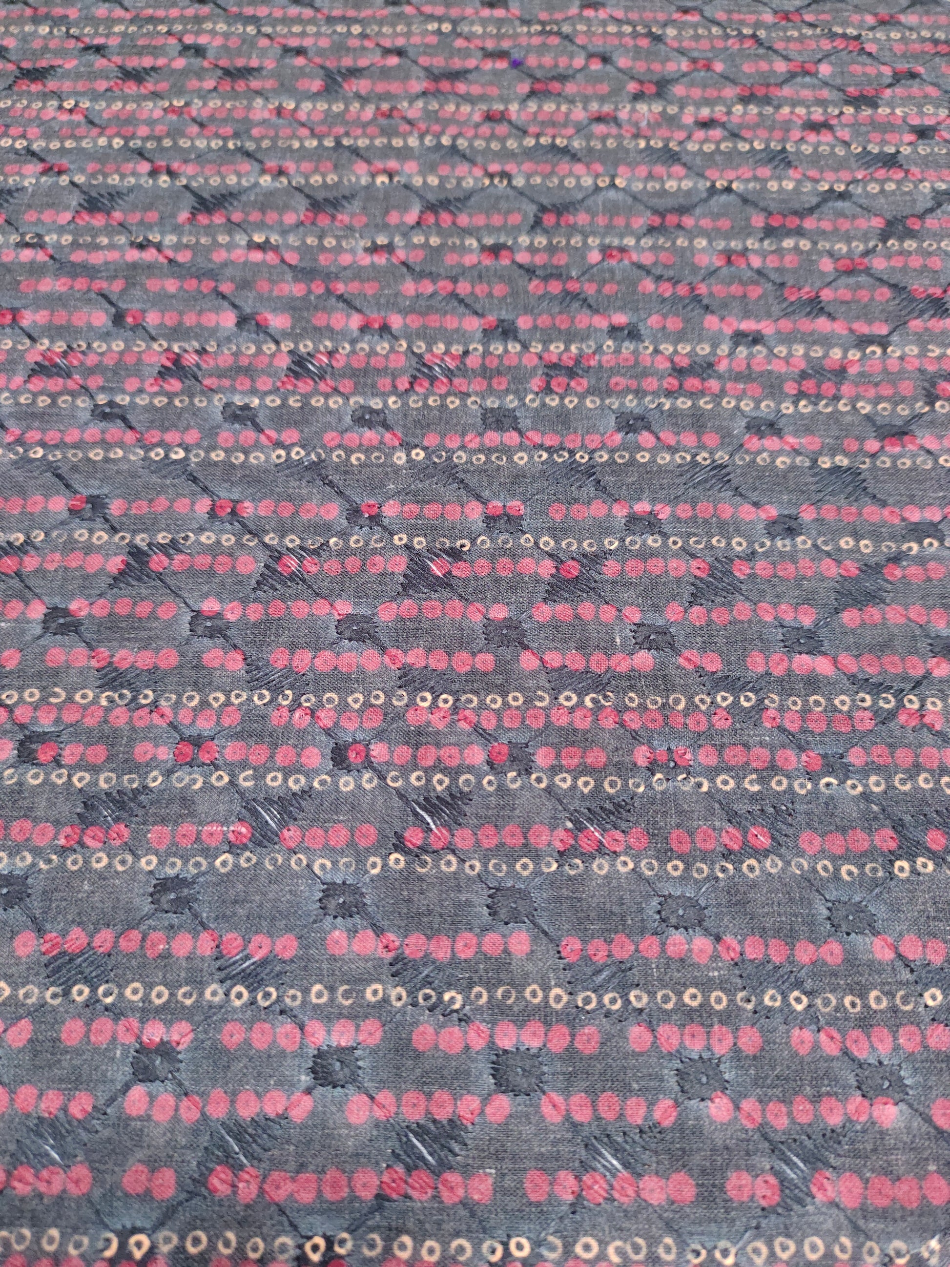 Digital print embroidered fabric with black color