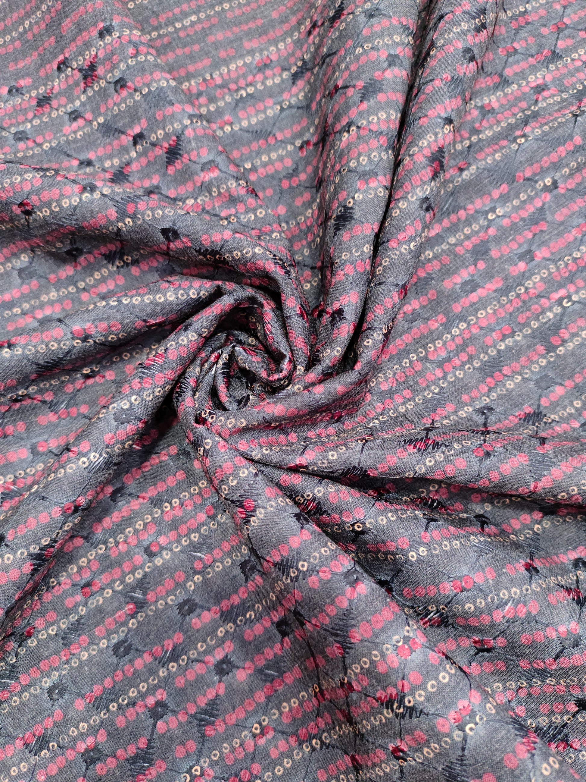 Digital print embroidered fabric with black color